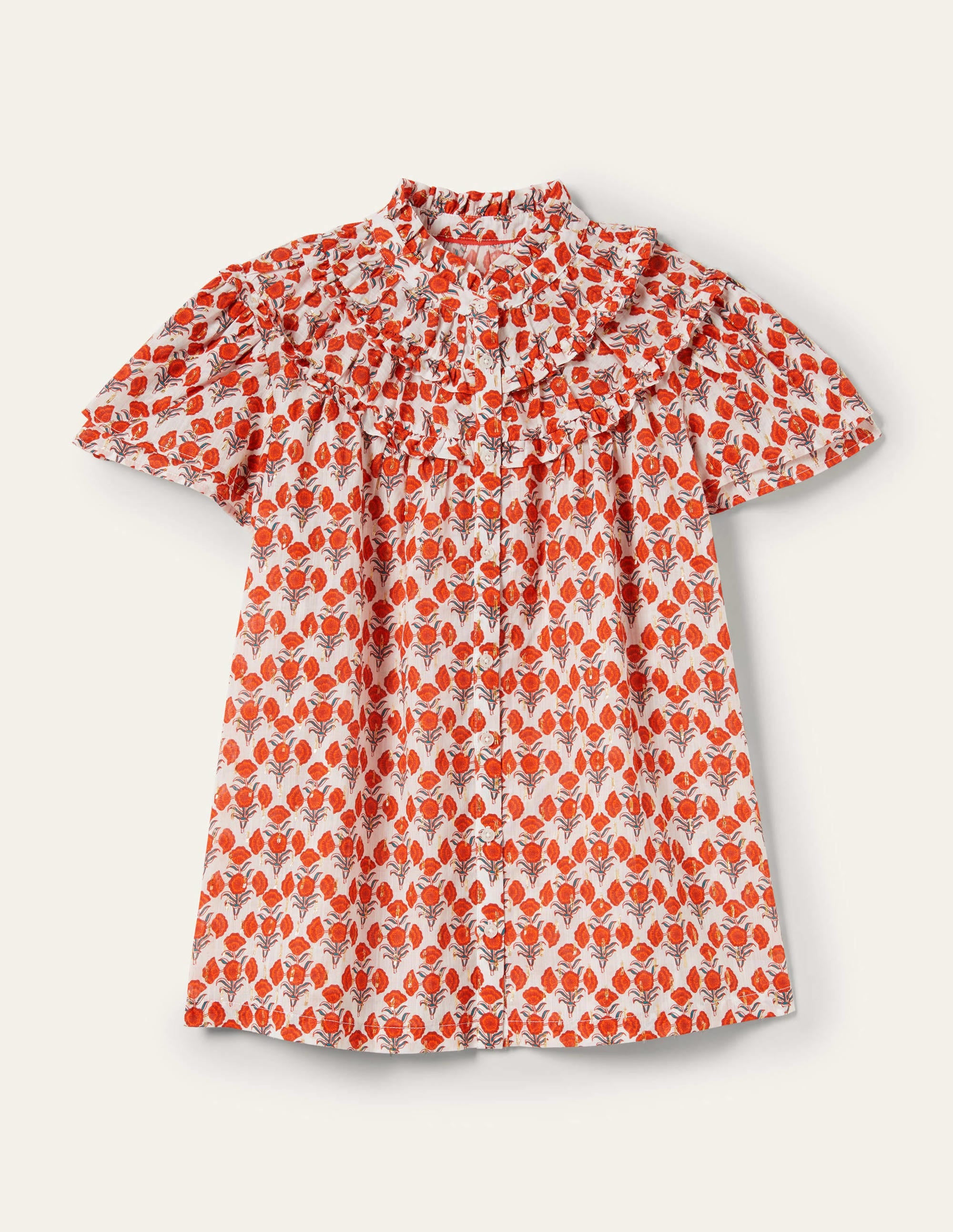 Metallic Ruched Detail Blouse-Chili Oil, Poppy Geo - Image 8
