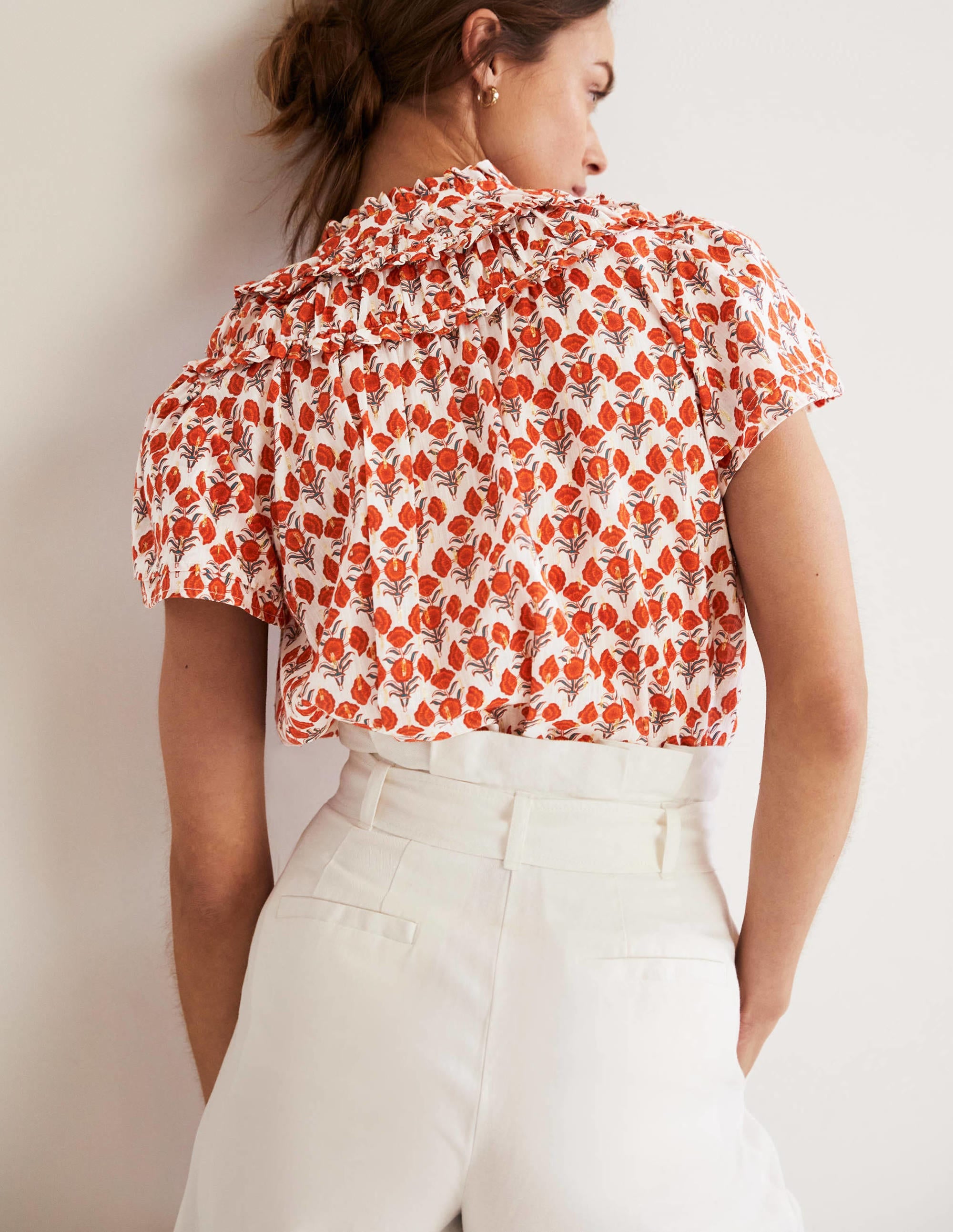 Metallic Ruched Detail Blouse-Chili Oil, Poppy Geo - Image 5
