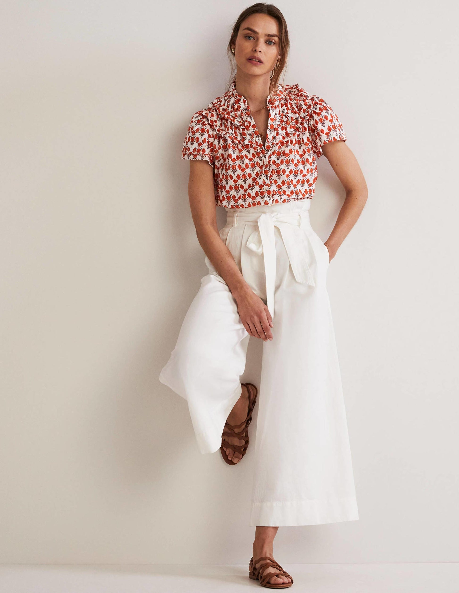 Metallic Ruched Detail Blouse-Chili Oil, Poppy Geo-6