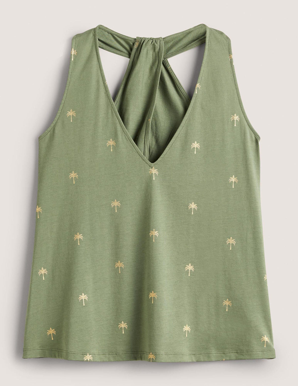 V-Neck Twist Back Jersey Top-Alder and Gold, Paradise Palm - Image 6