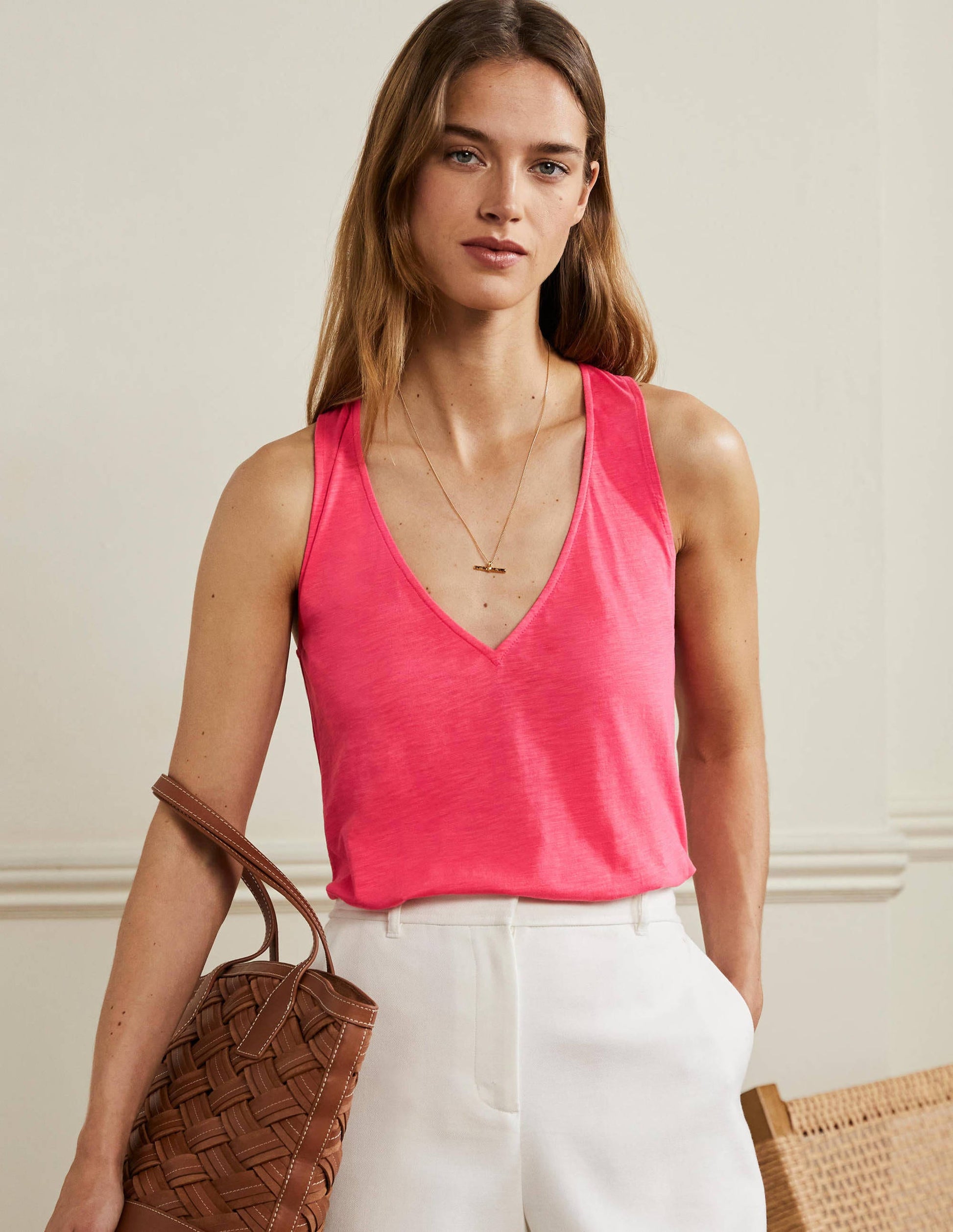 V-Neck Twist Back Jersey Top-Radish-4