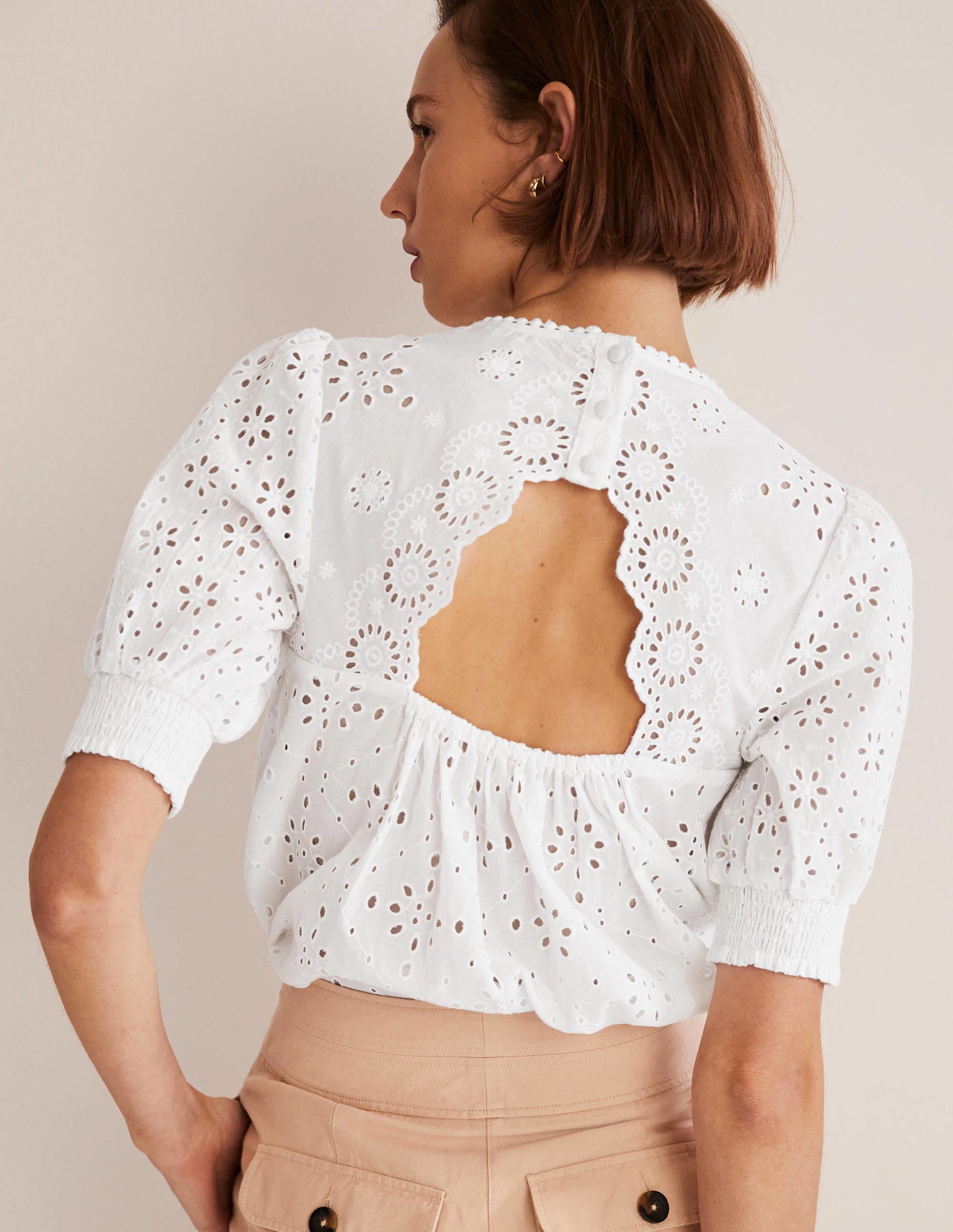 Broderie Cut-Out Detail Top-White - Image 6