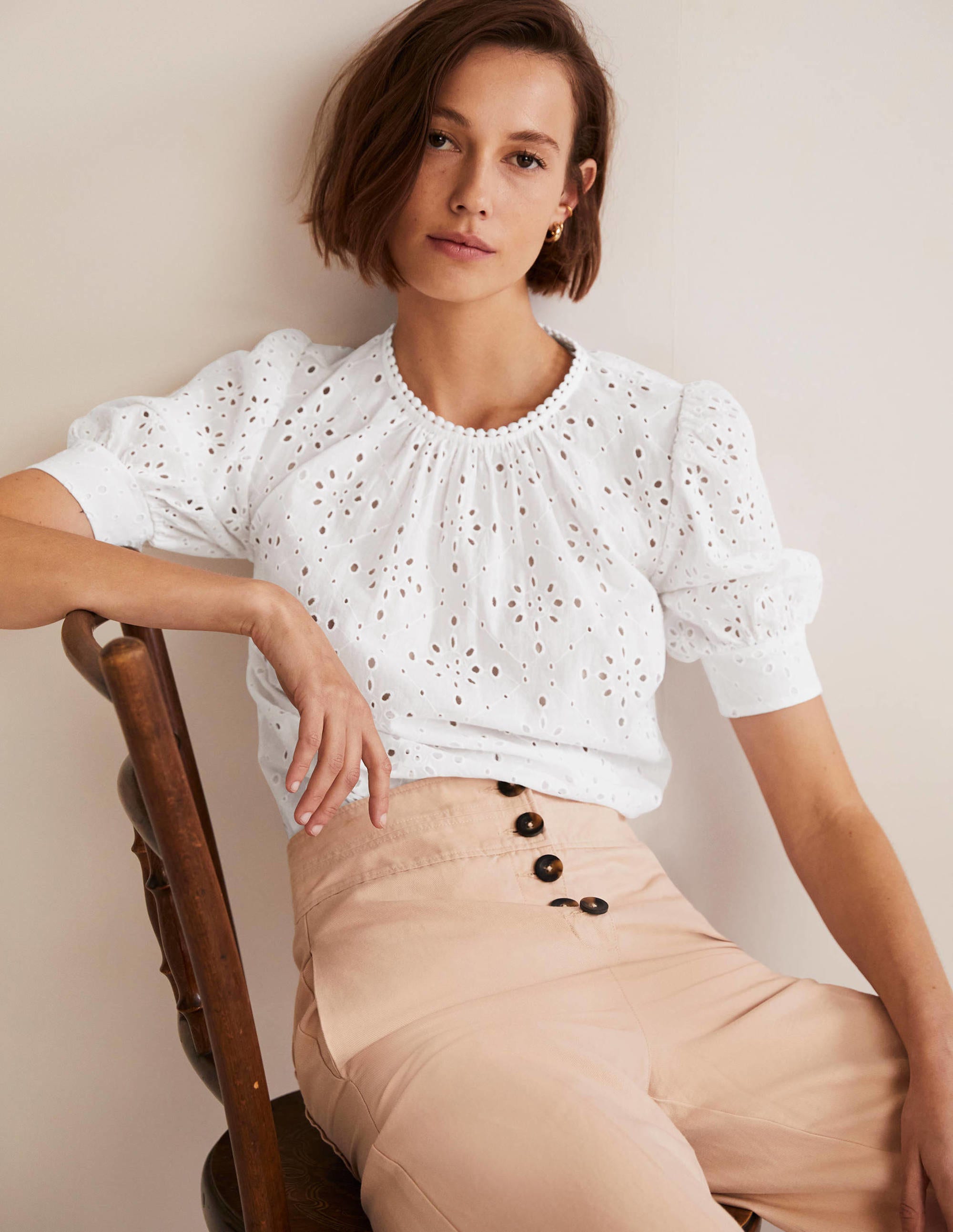 Broderie Cut-Out Detail Top-White - Image 1