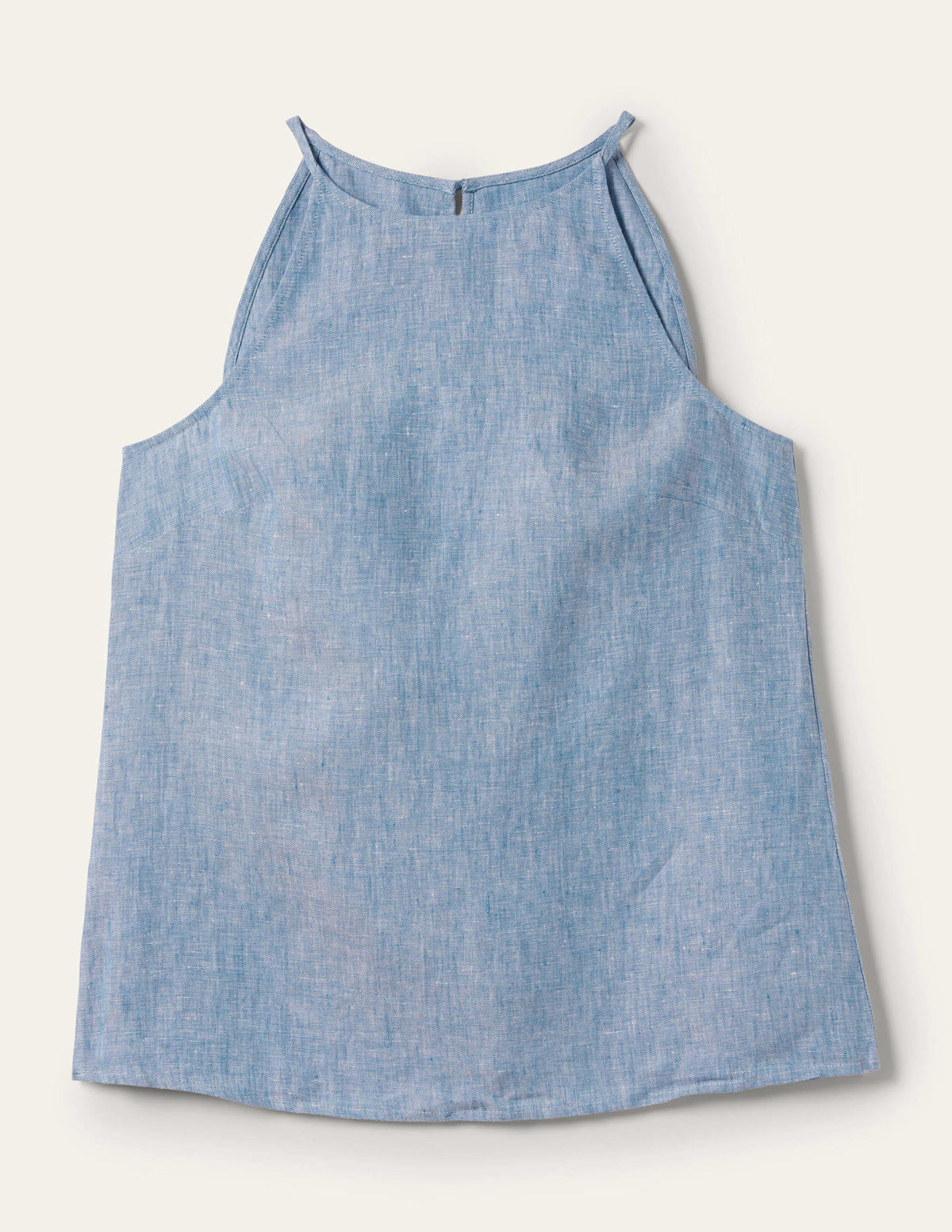 Strappy Halterneck Linen Top-Chambray-5