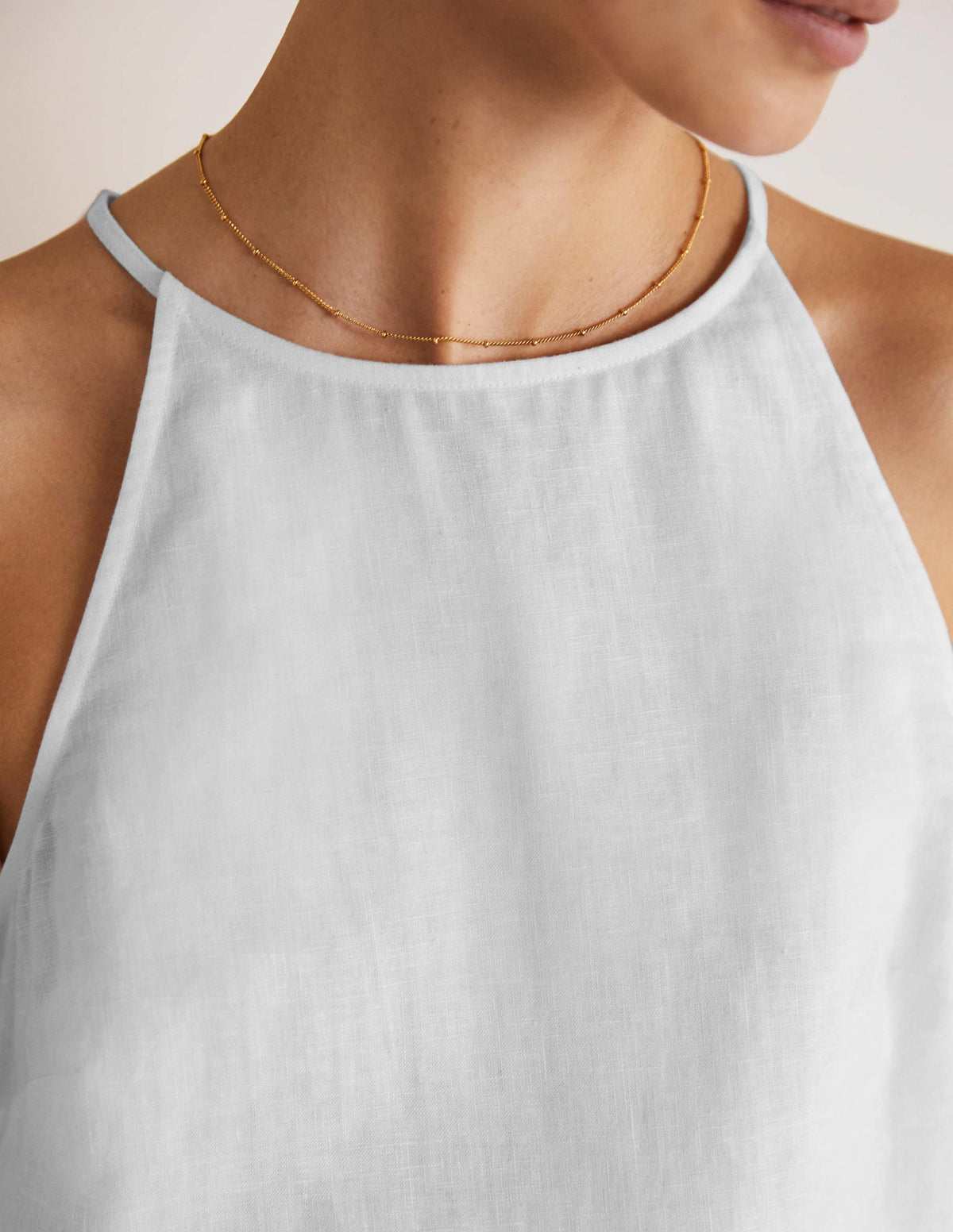 Strappy Halterneck Linen Top-White-2