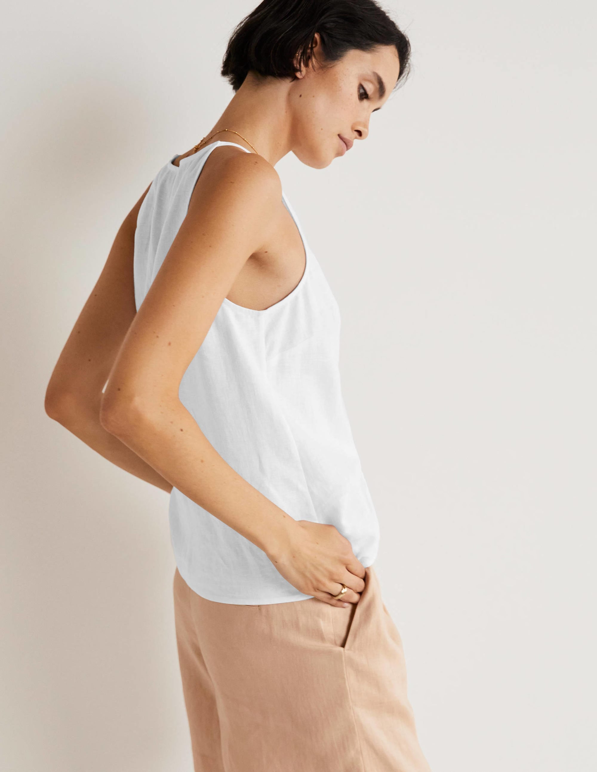 Strappy Halterneck Linen Top-White - Image 3