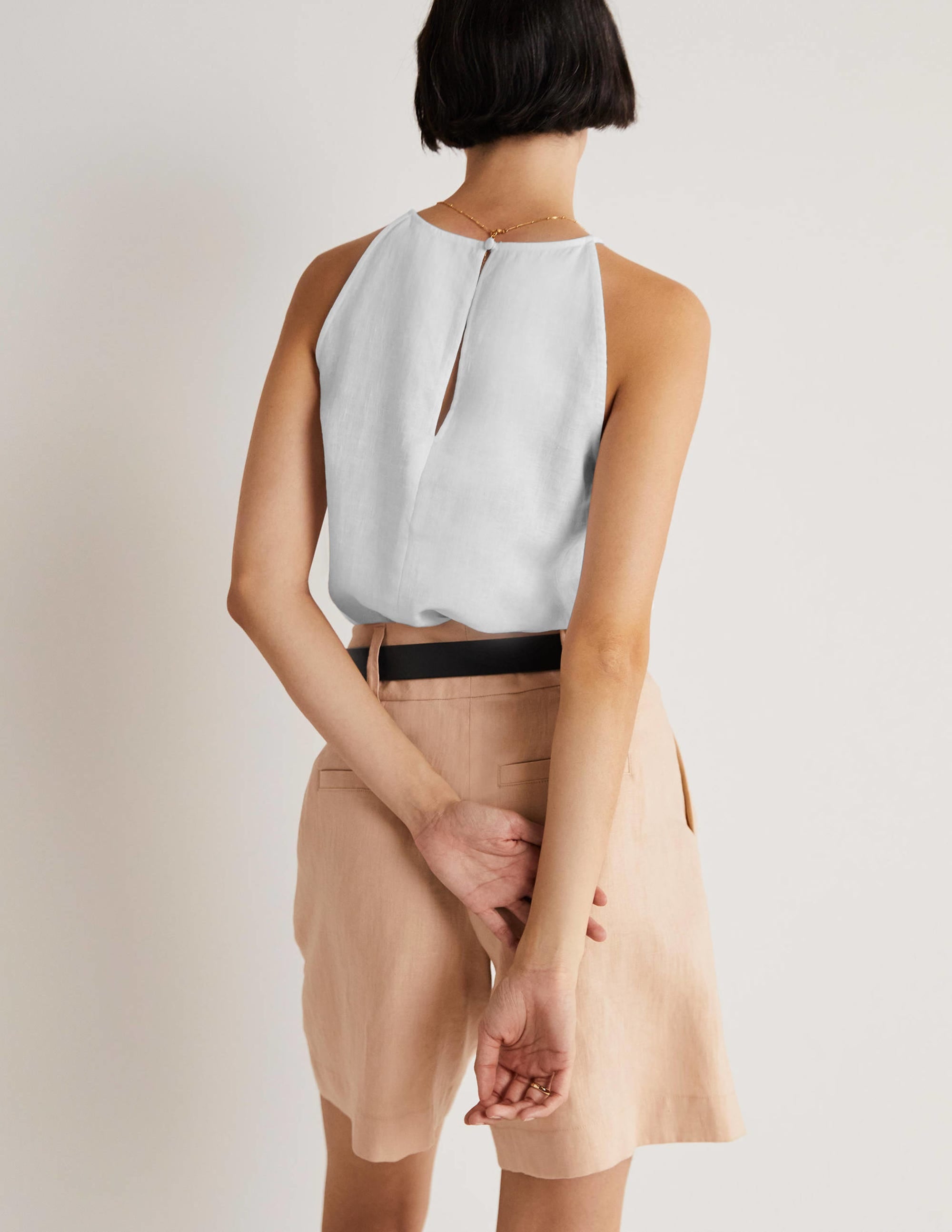 Strappy Halterneck Linen Top-White - Image 4