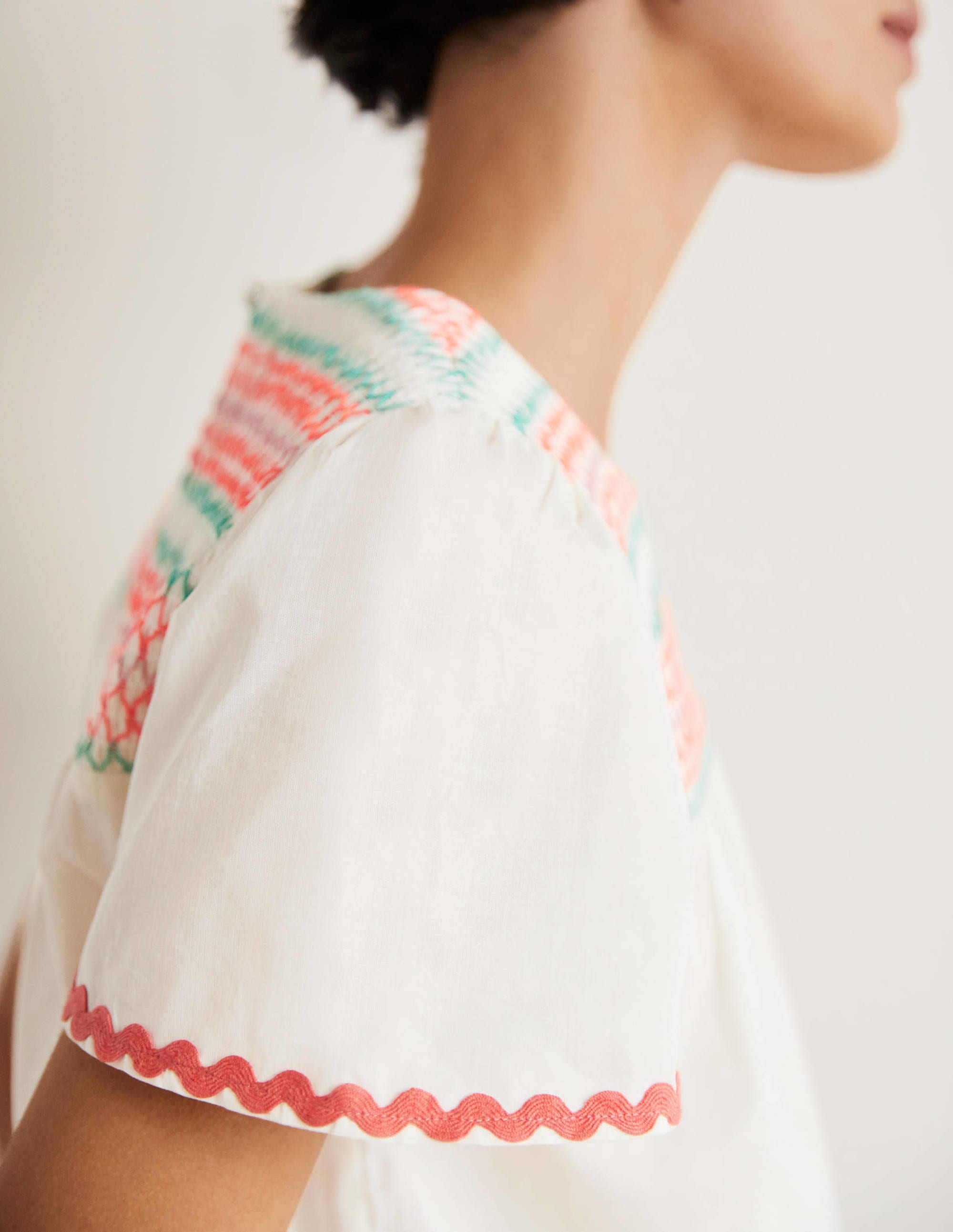 May Flutter Sleeve Smocked Top-White, Multi Smocking - Image 2