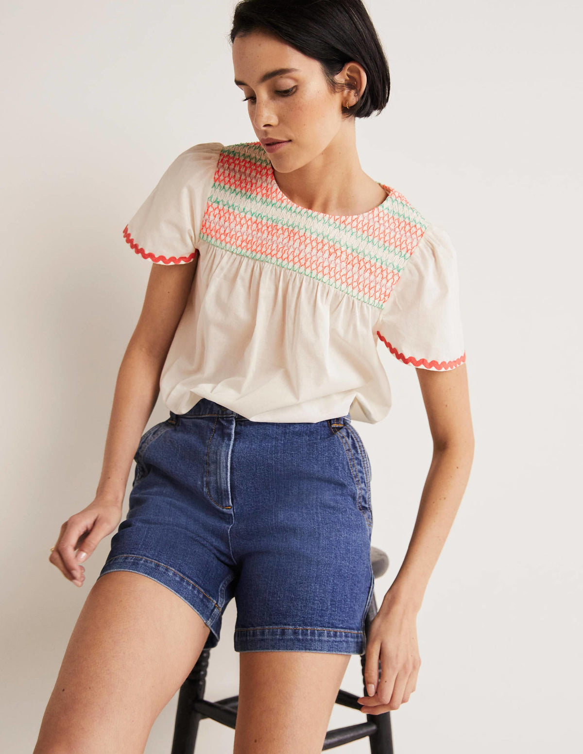 May Flutter Sleeve Smocked Top-White, Multi Smocking - Image 6