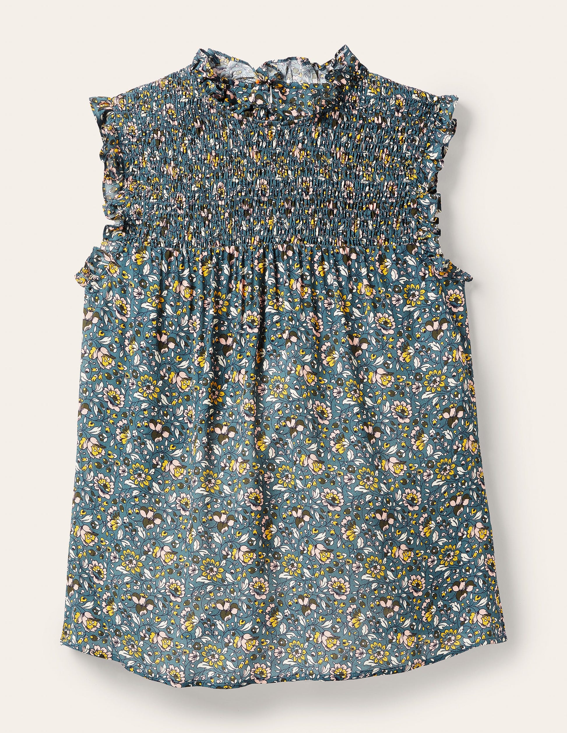 Sleeveless Smocked Top-Mid Blue, Botanic Meadow-9