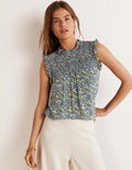 Sleeveless Smocked Top-Mid Blue, Botanic Meadow