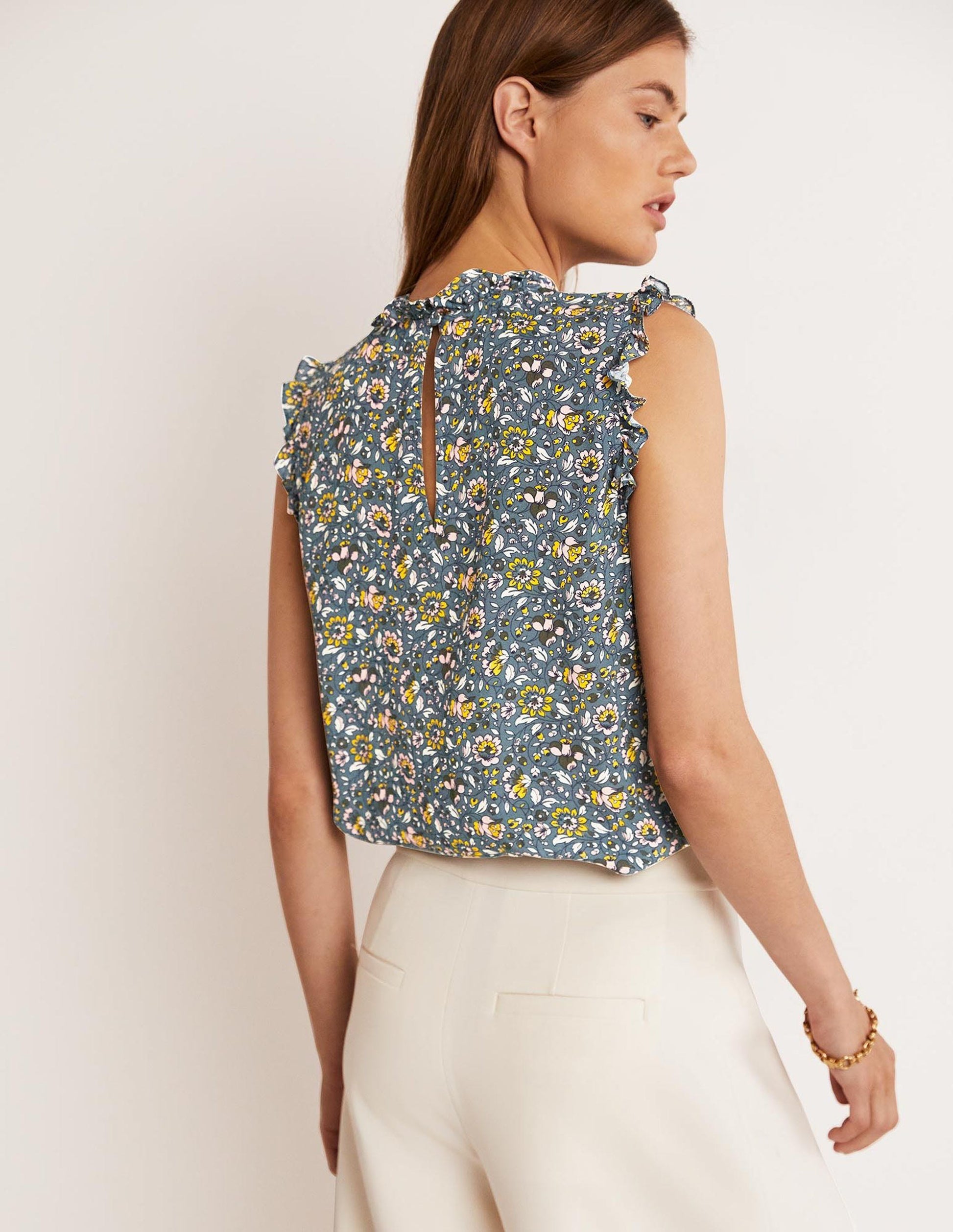 Sleeveless Smocked Top-Mid Blue, Botanic Meadow-3
