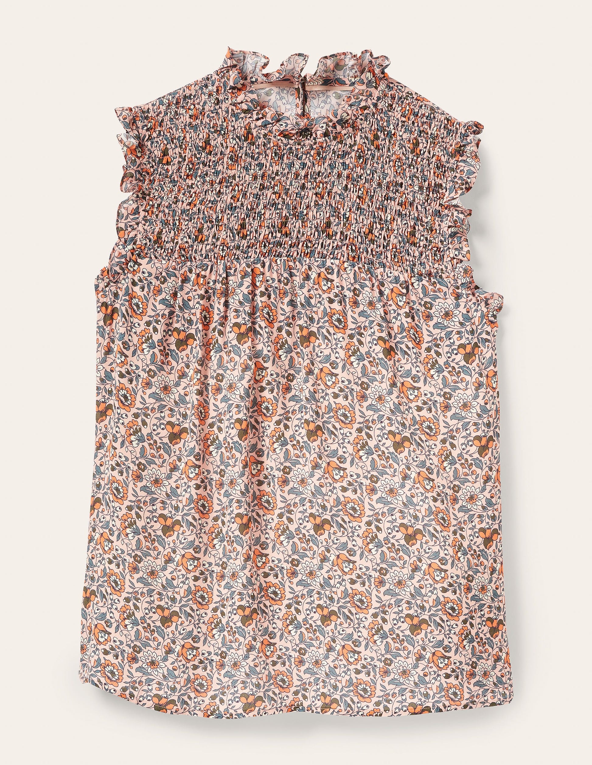 Sleeveless Smocked Top-Milkshake, Botanic Meadow-9