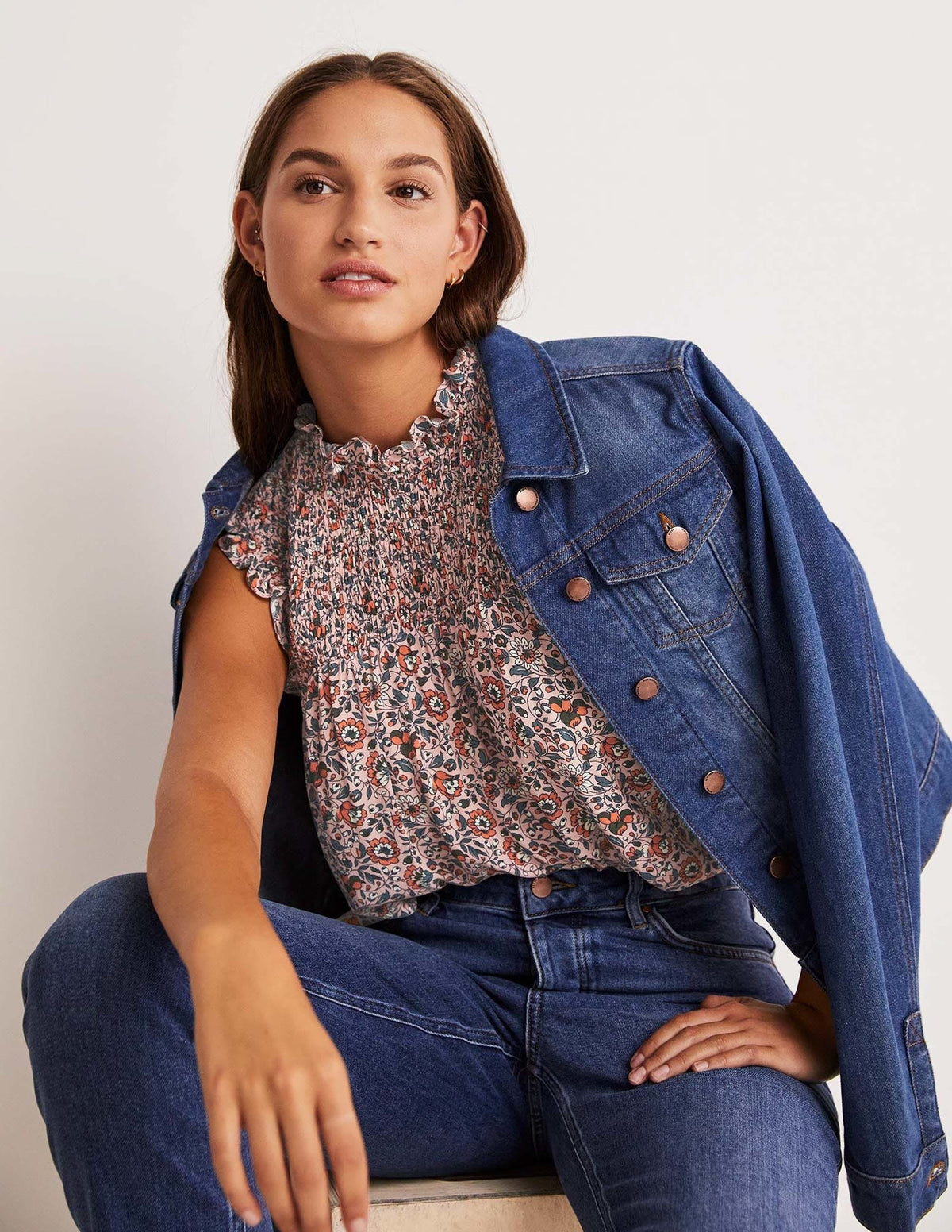 Sleeveless Smocked Top-Milkshake, Botanic Meadow - Image 4