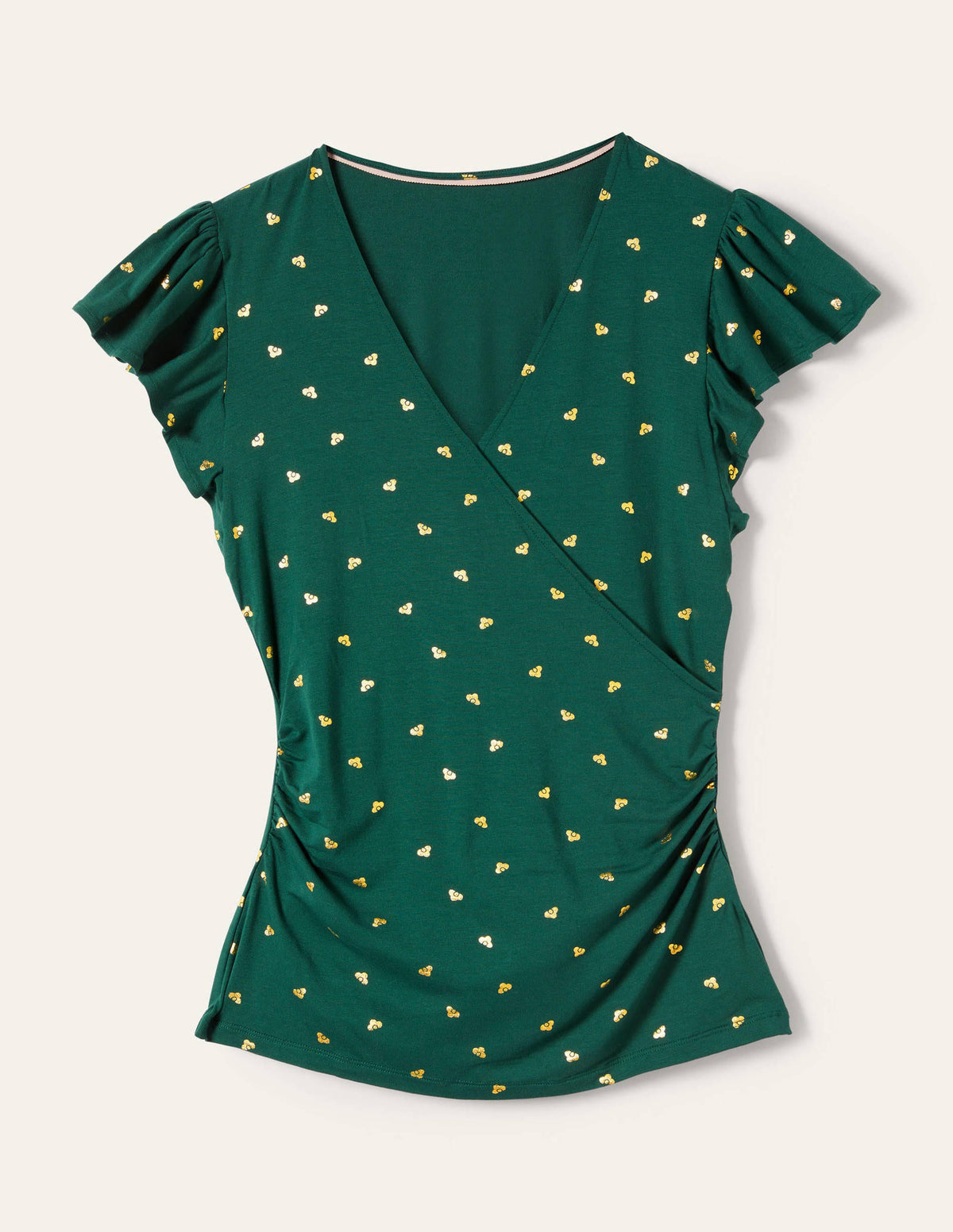 Flutter Sleeve Wrap Top-Trekking Green, Spaced Bud - Image 5