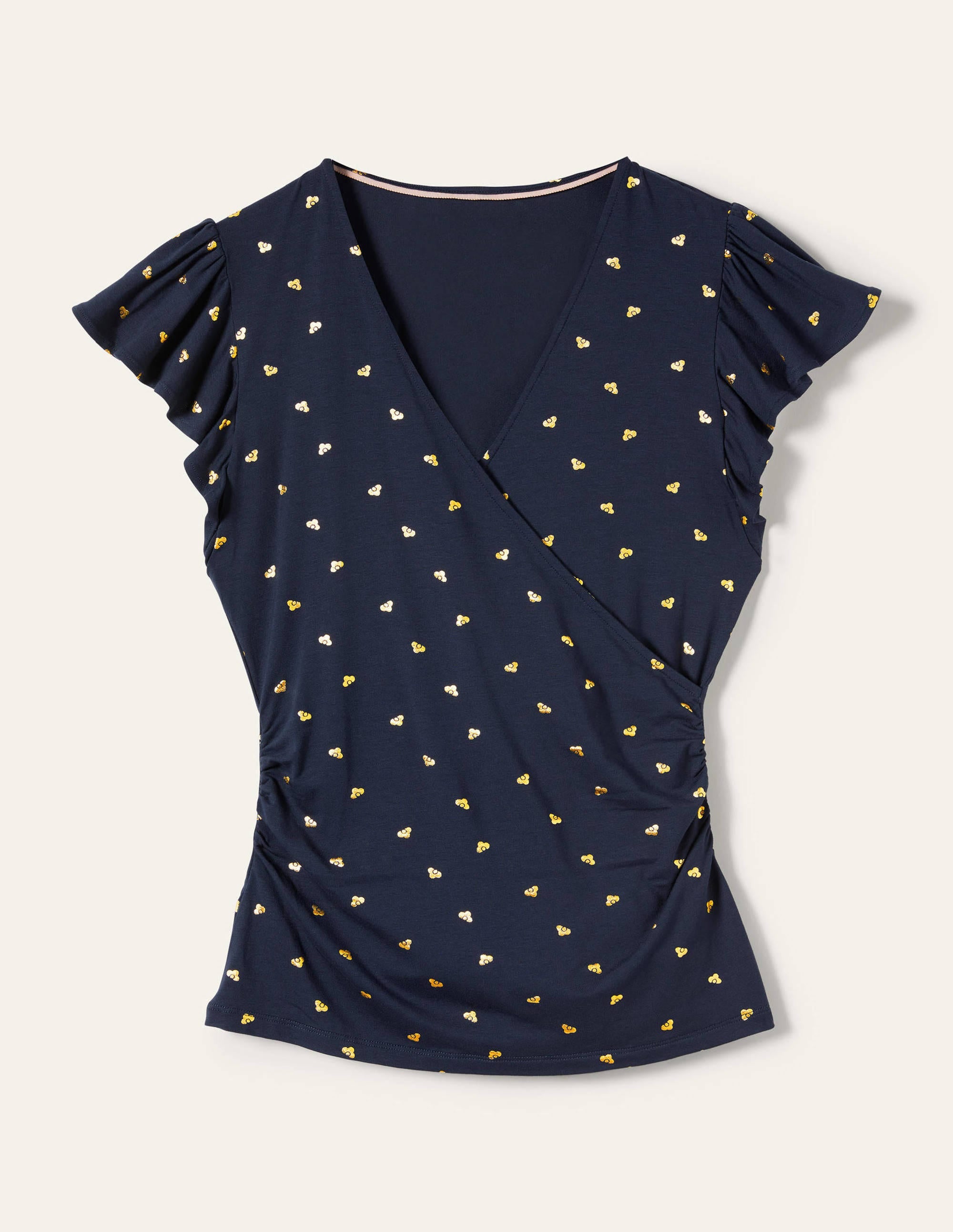 Flutter Sleeve Wrap Top-French Navy, Spaced Bud - Image 6