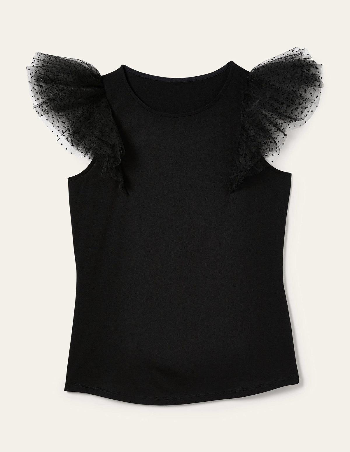 Tulle Shoulder Jersey Top-Black - Image 5