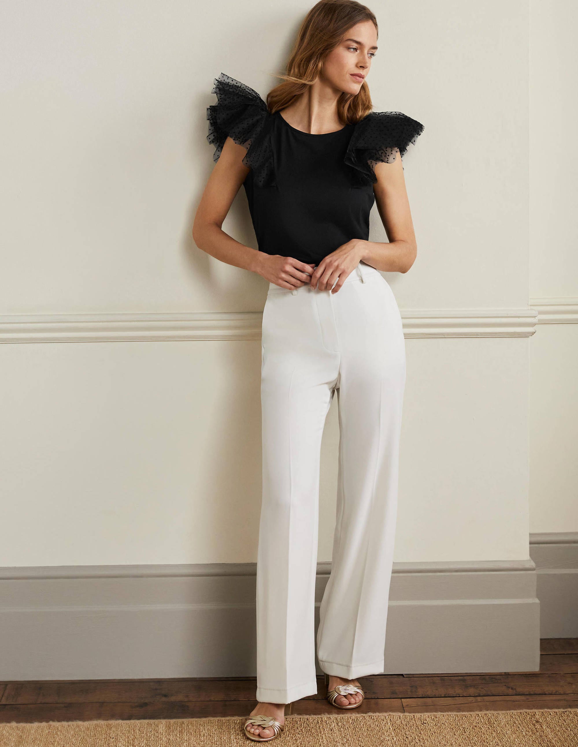 Tulle Shoulder Jersey Top-Black - Image 4