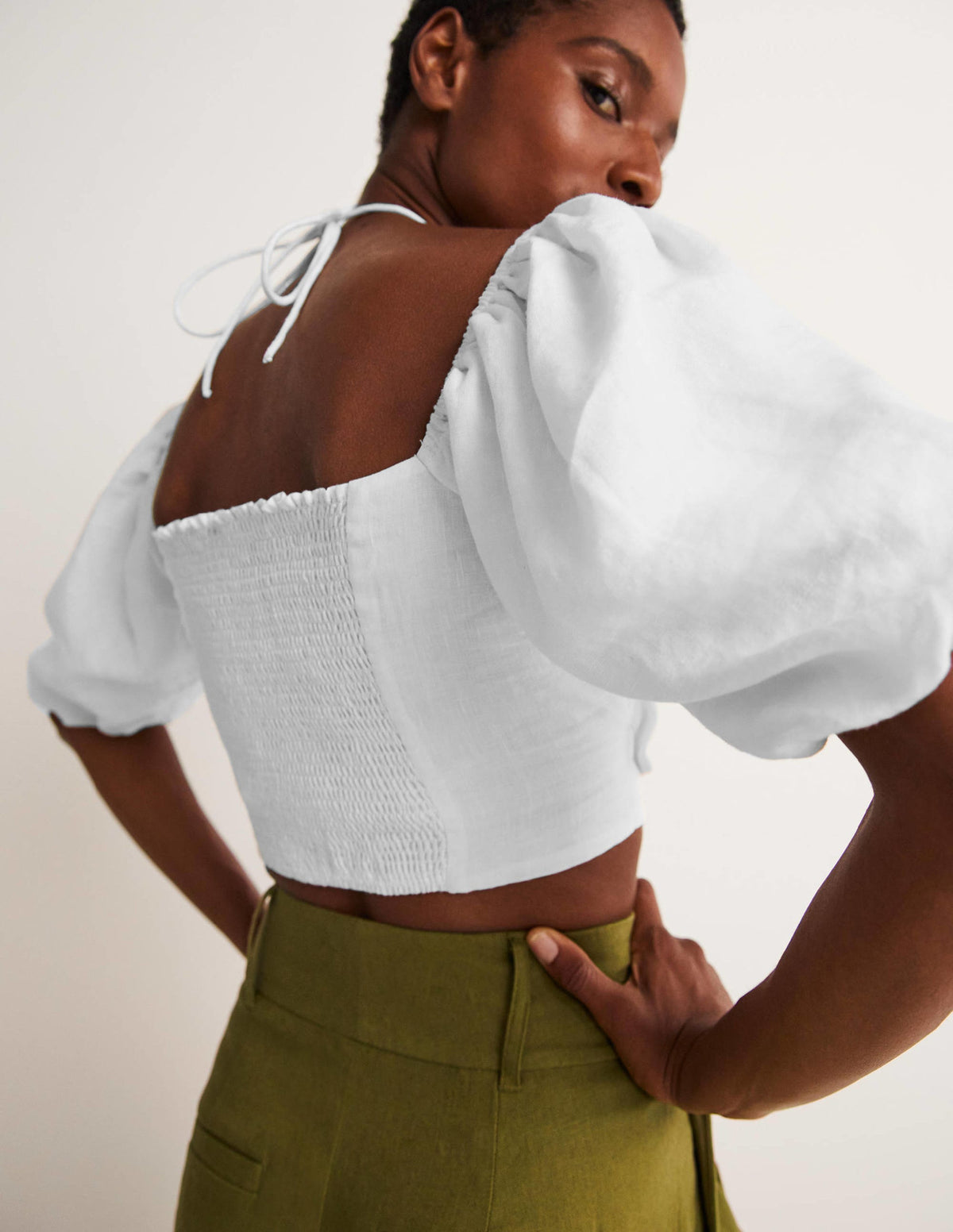 Halterneck Cut Out Crop Top-White - Image 6