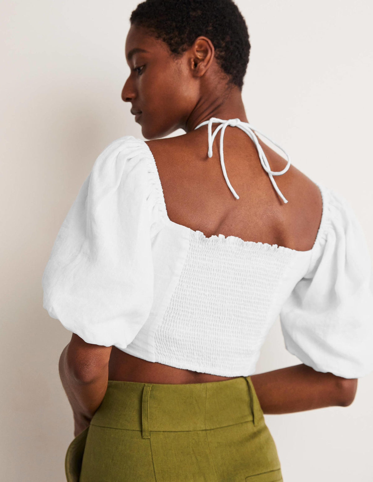 Halterneck Cut Out Crop Top-White-7