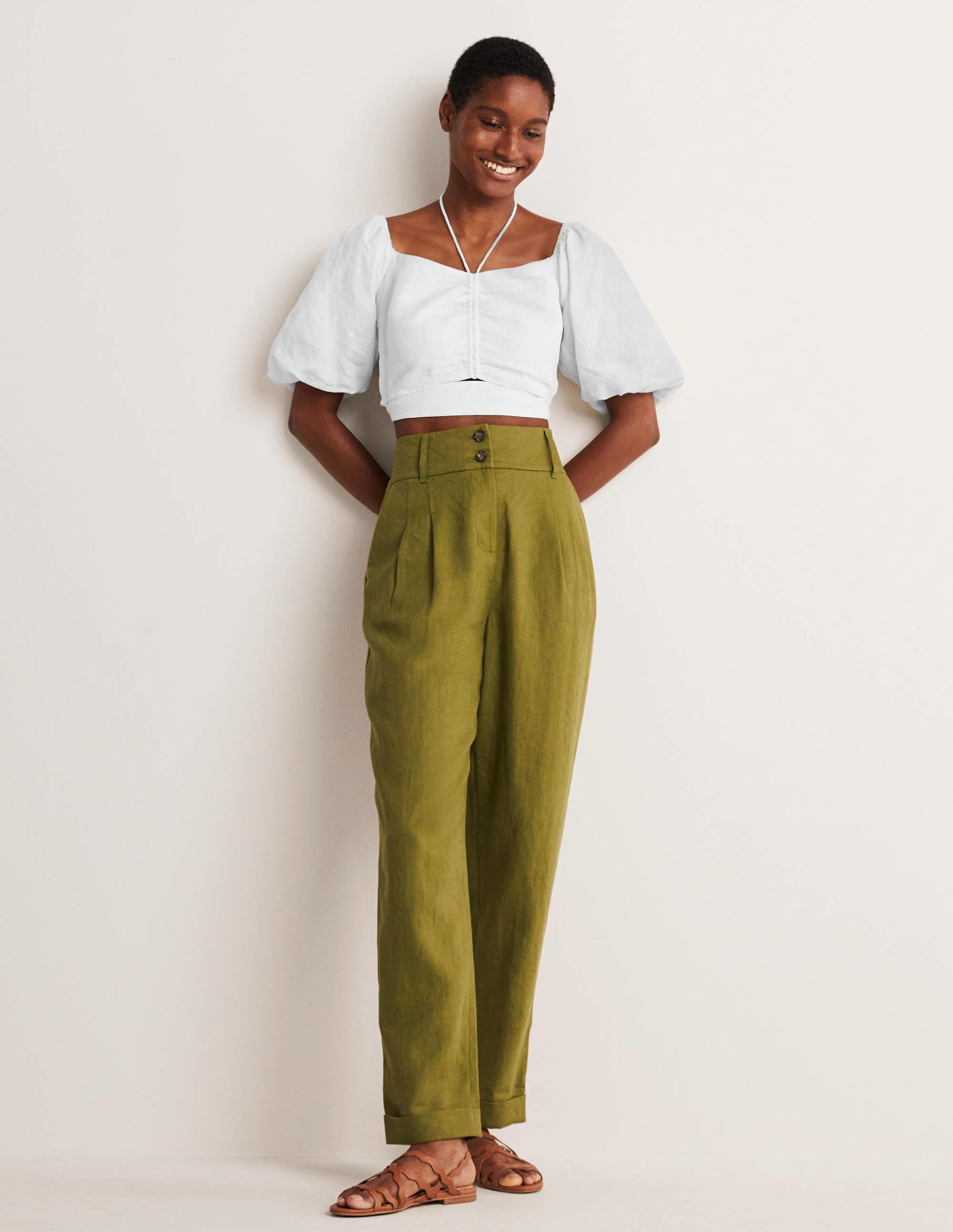 Halterneck Cut Out Crop Top-White - Image 8