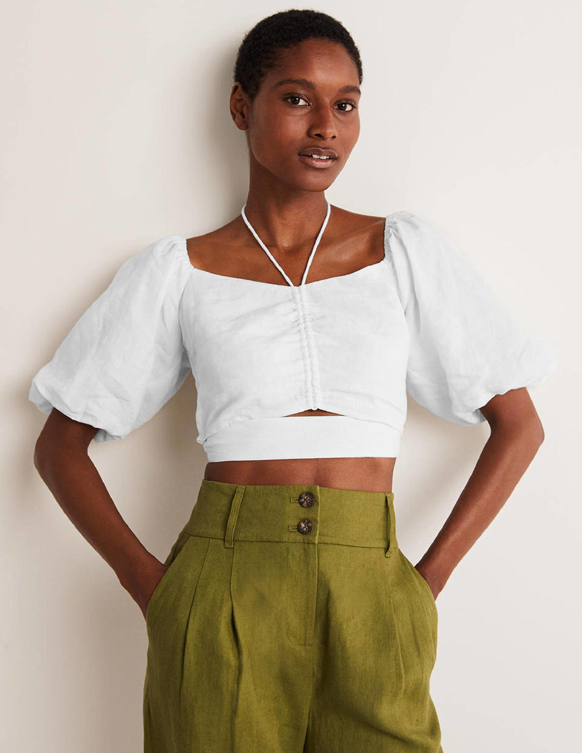 Halterneck Cut Out Crop Top-White - Image 1