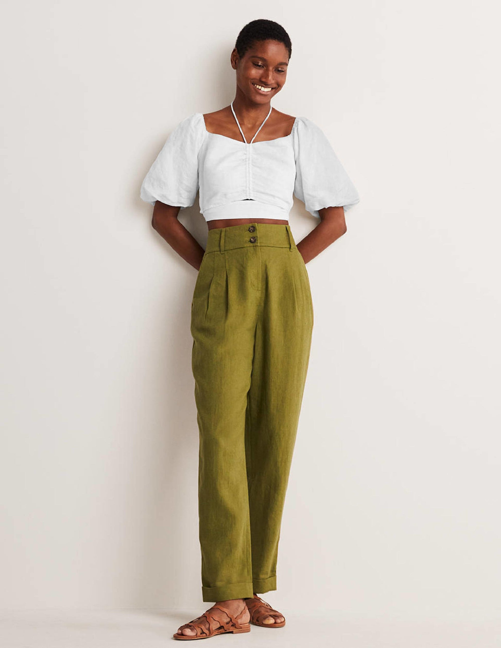 Halterneck Cut Out Crop Top-White-4