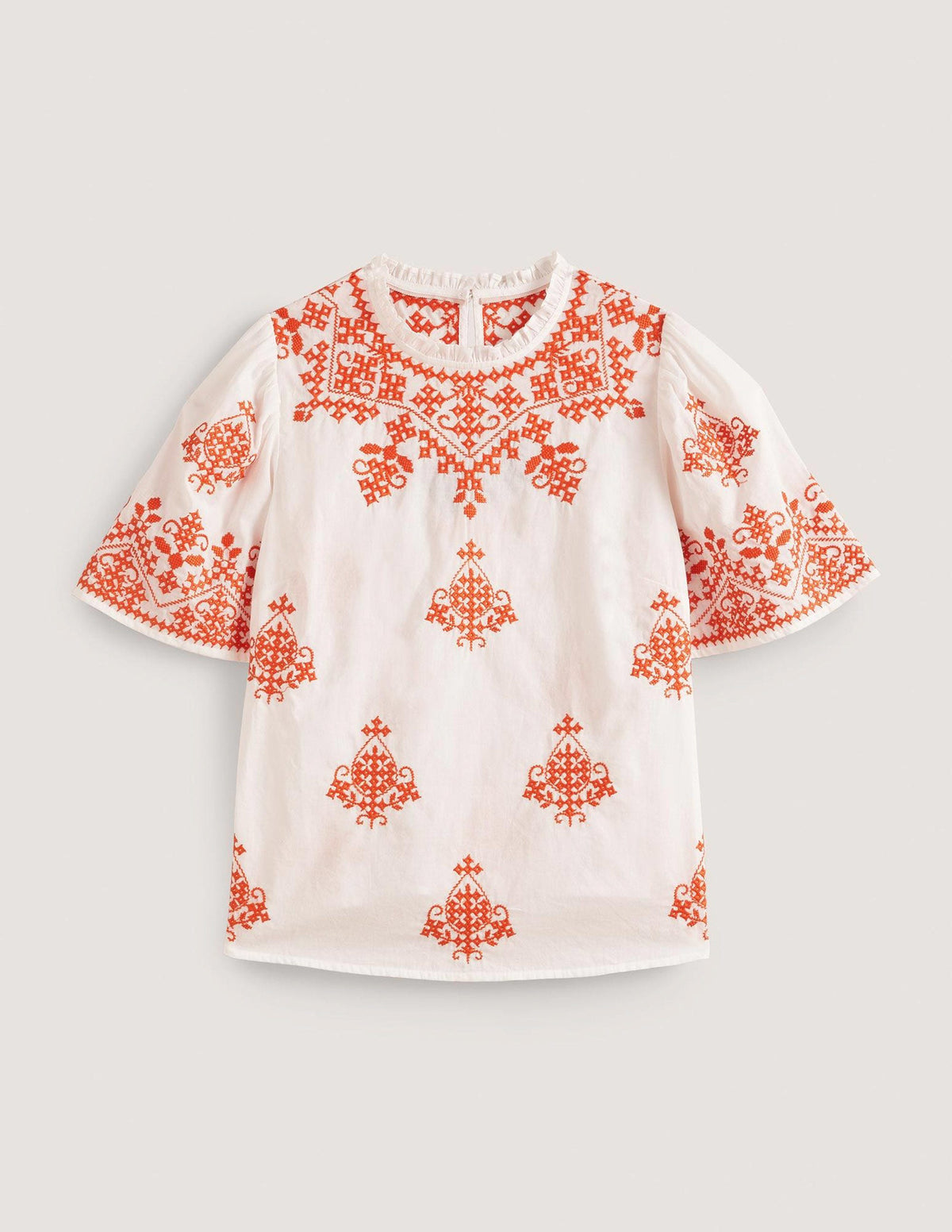 Flutter Sleeve Embroidered Top-Ivory, Firecracker Embroidery - Image 6