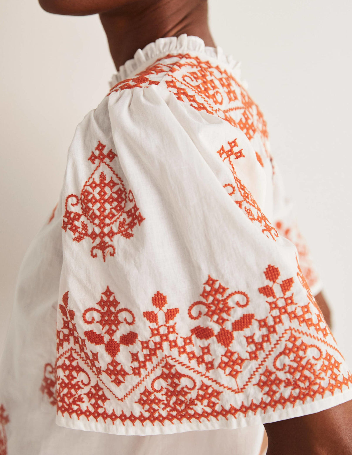 Flutter Sleeve Embroidered Top-Ivory, Firecracker Embroidery - Image 2