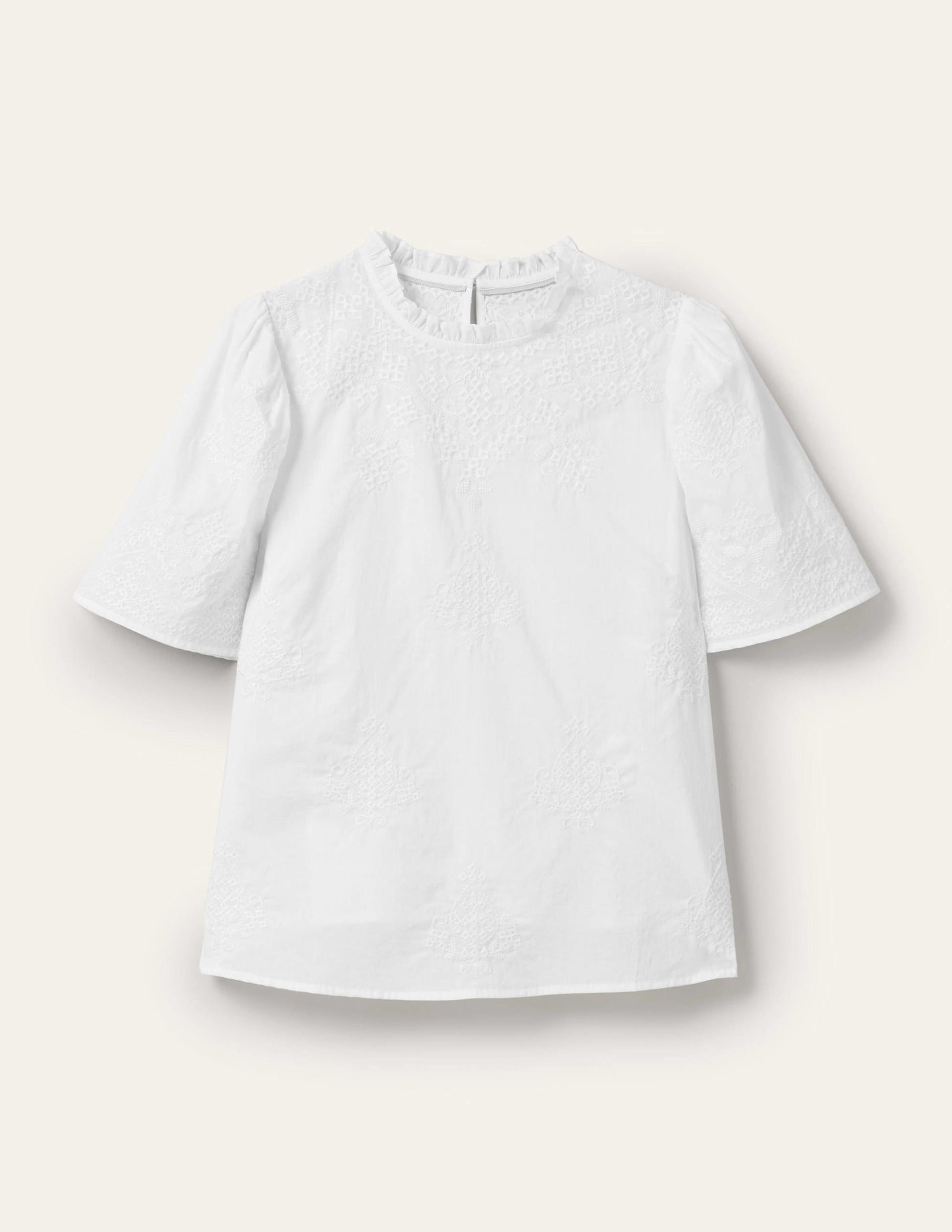 Flutter Sleeve Embroidered Top-White Embroidery-8