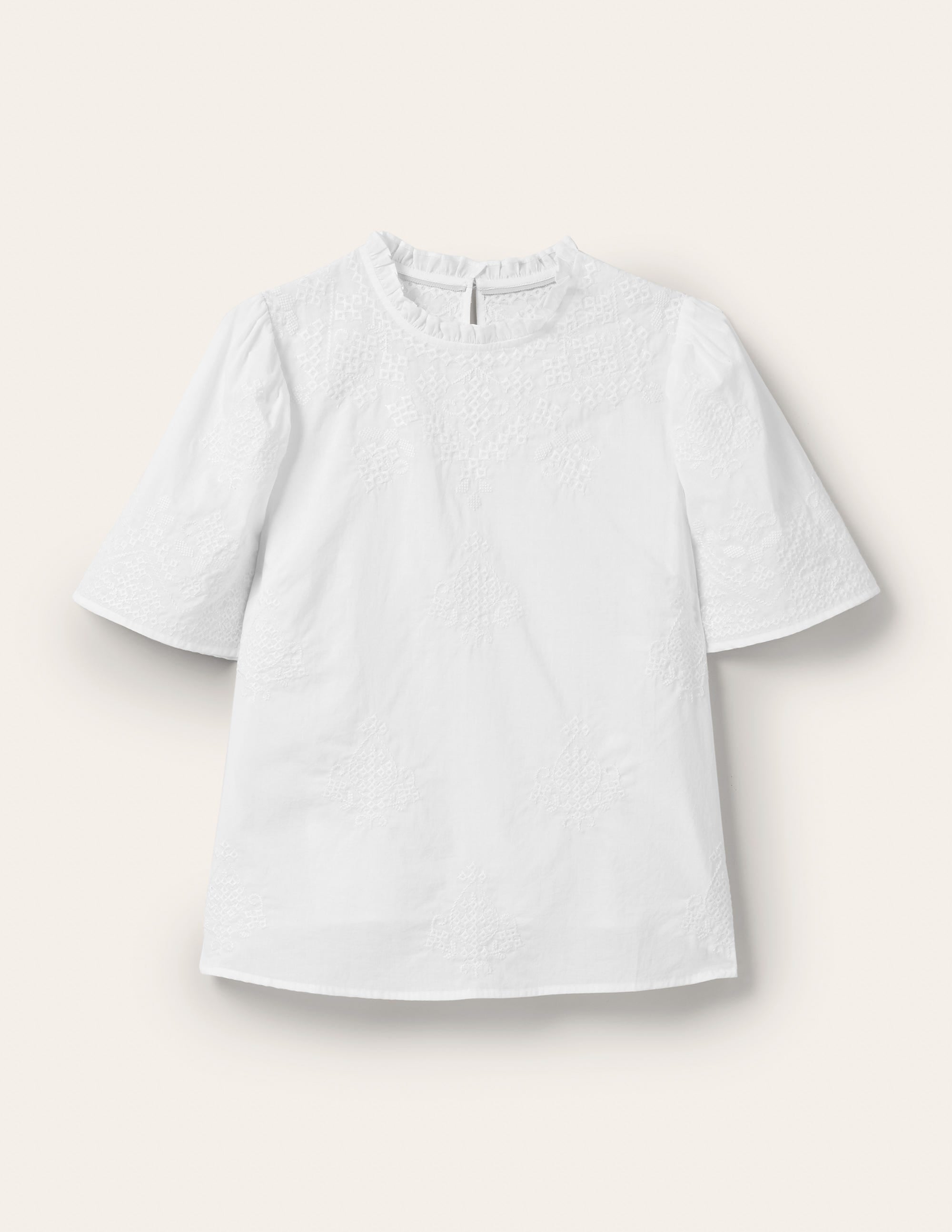 Flutter Sleeve Embroidered Top-White Embroidery - Image 7