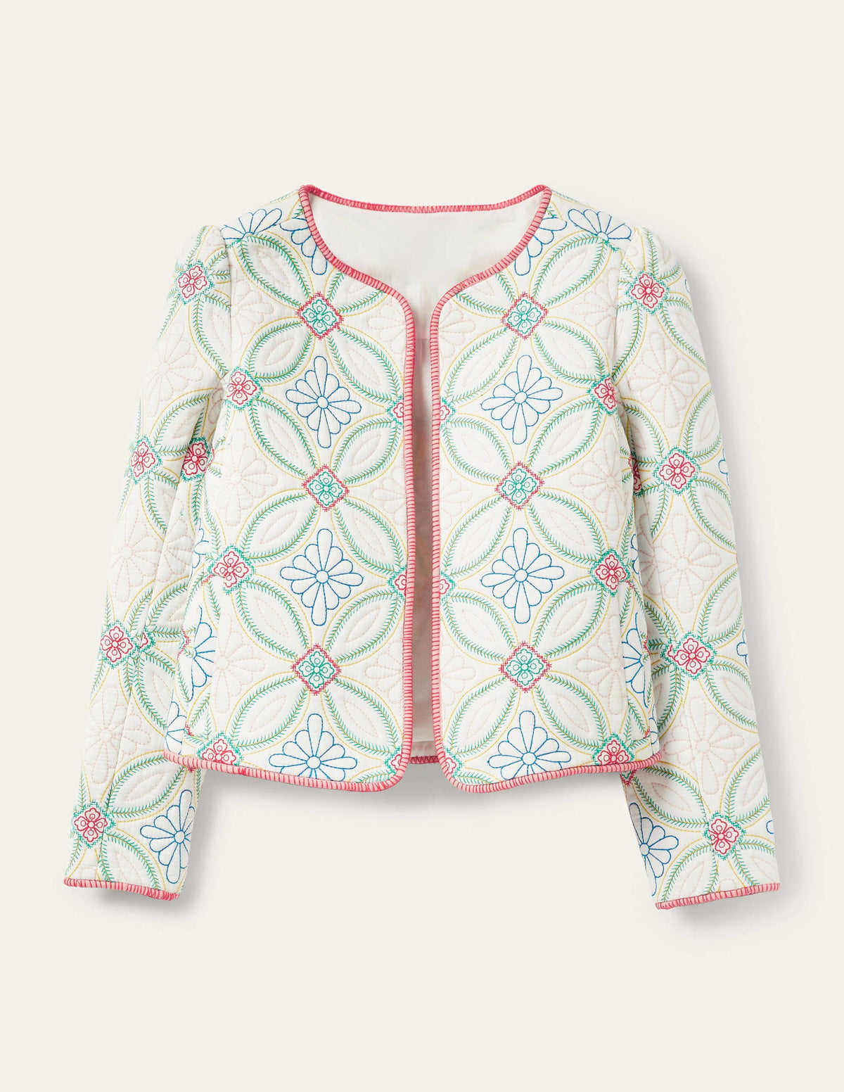 Embroidered Quilted Jacket-Ivory, Multi Quilting - Image 6