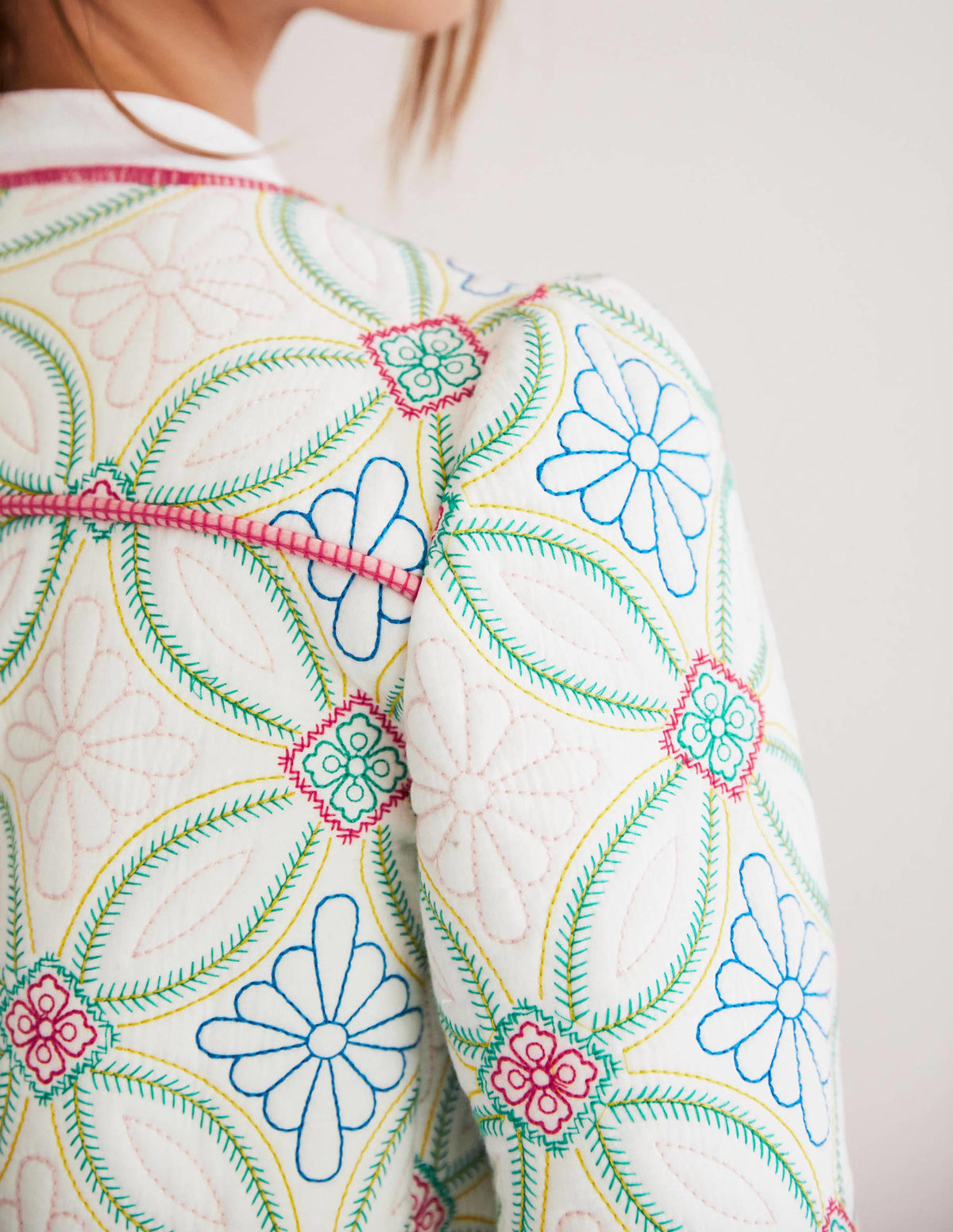 Embroidered Quilted Jacket-Ivory, Multi Quilting - Image 2