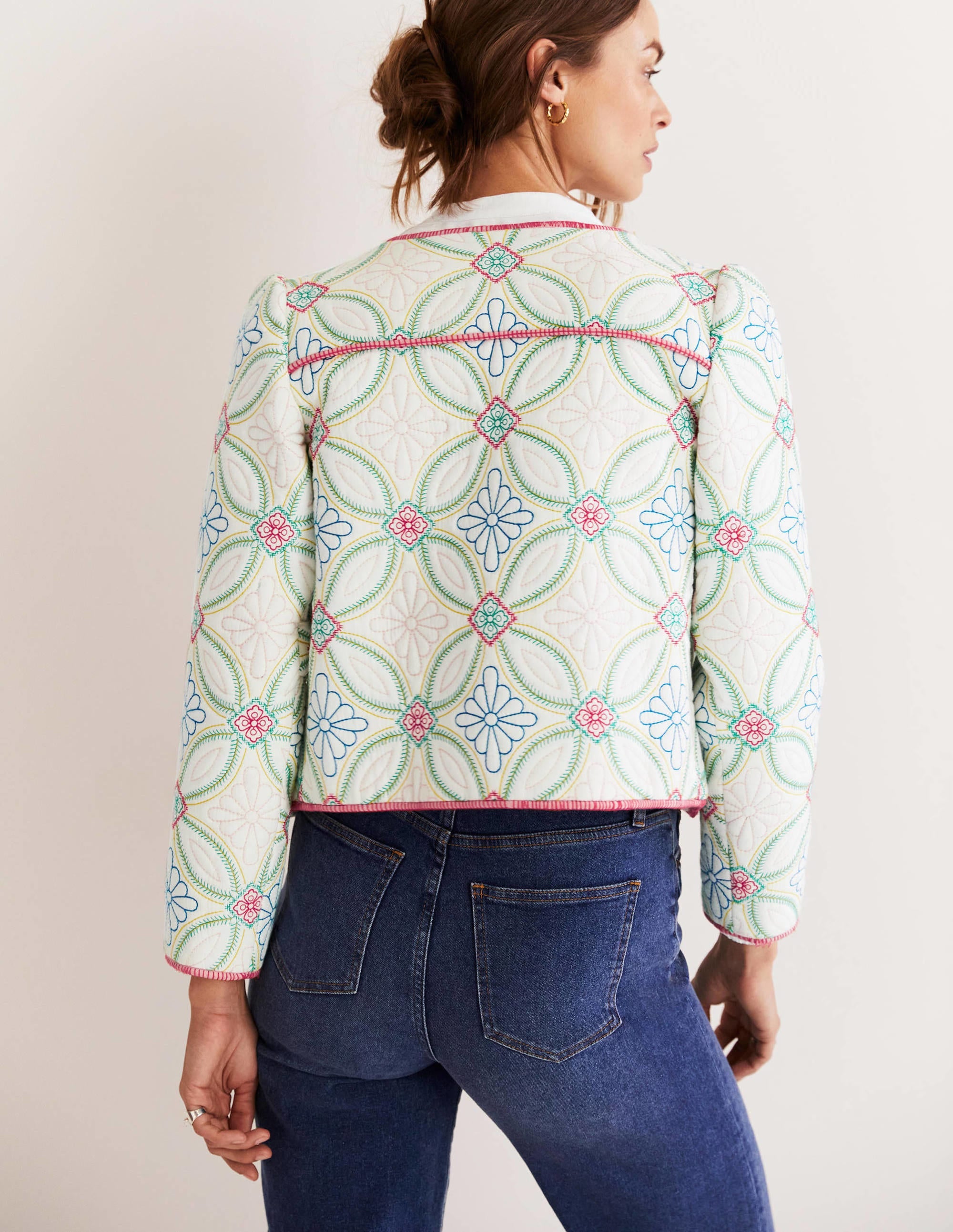 Embroidered Quilted Jacket-Ivory, Multi Quilting - Image 4