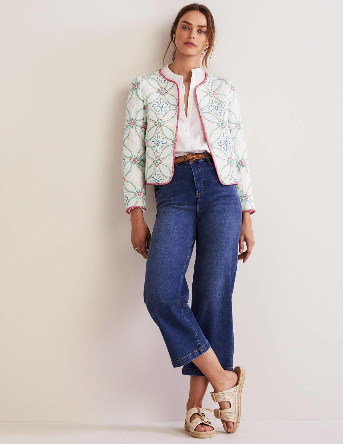 Embroidered Quilted Jacket-Ivory, Multi Quilting-5