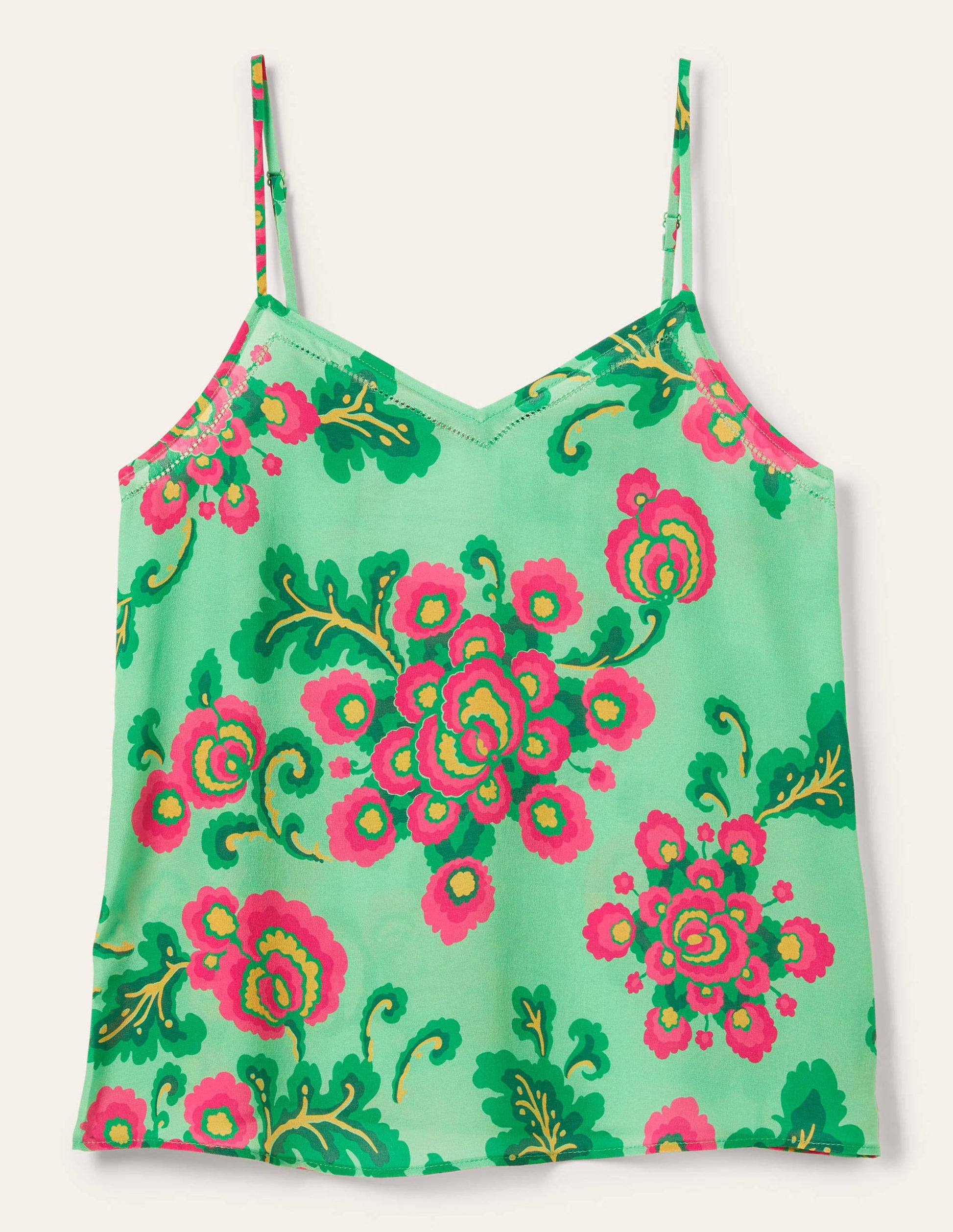 Silk Cami Top-Green Lagoon, Wild Blooms-6