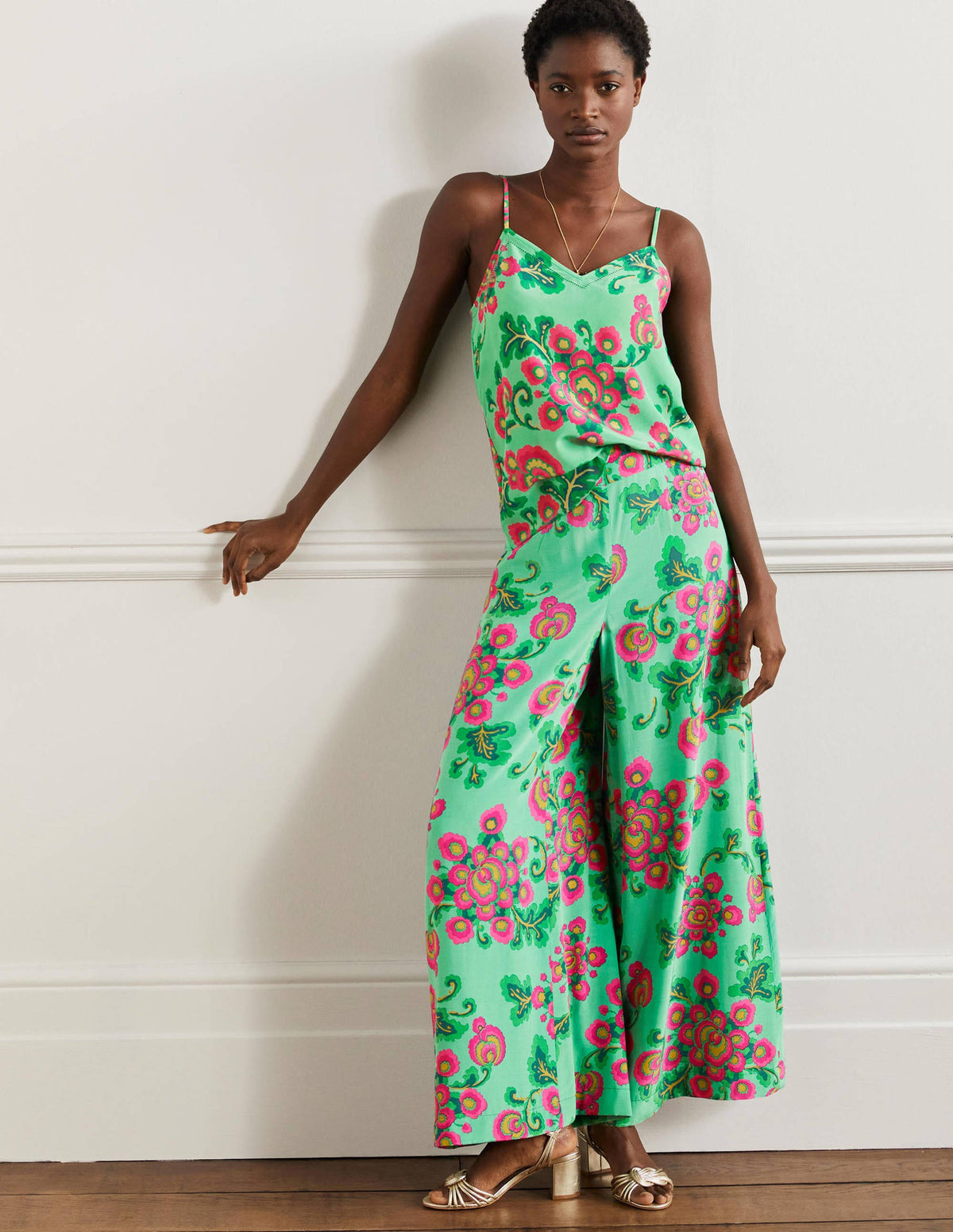 Silk Cami Top-Green Lagoon, Wild Blooms - Image 4