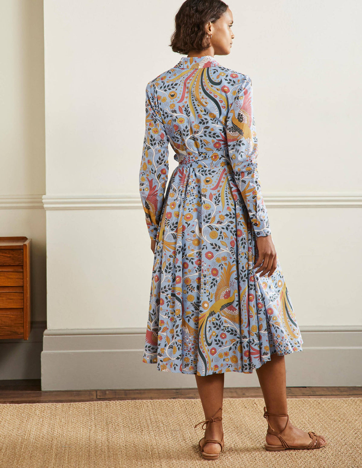Kitty Midi Shirt Dress-Dusty Blue, Enchanting Peacock-3