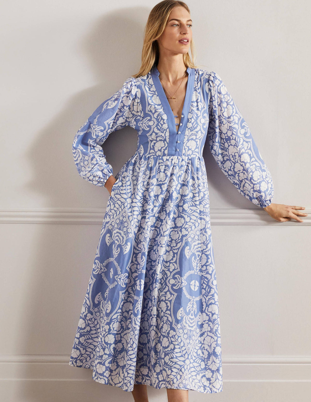 Notch Neck Cotton Maxi Dress-Bluebell, Passion Bloom - Image 1