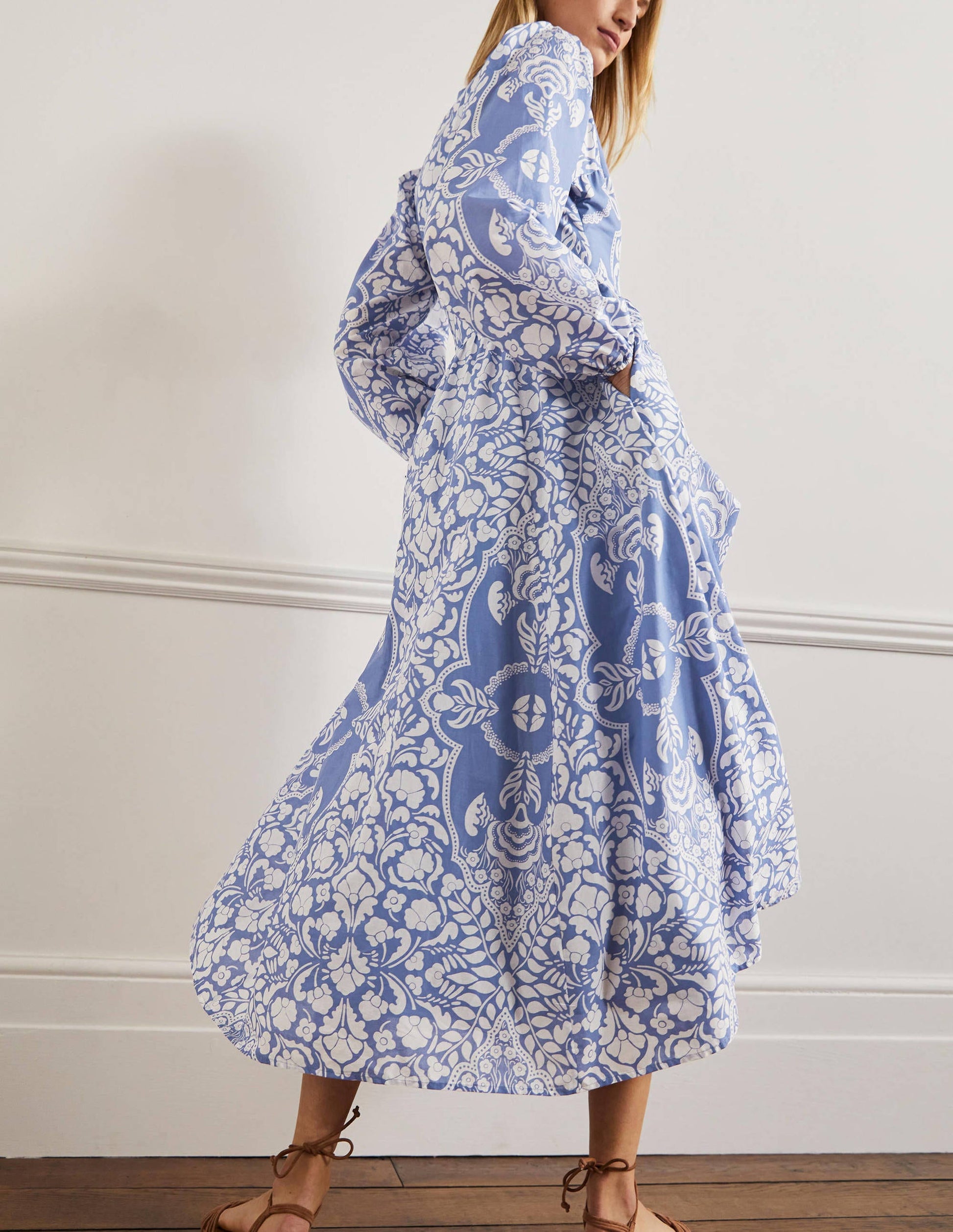 Notch Neck Cotton Maxi Dress-Bluebell, Passion Bloom-3