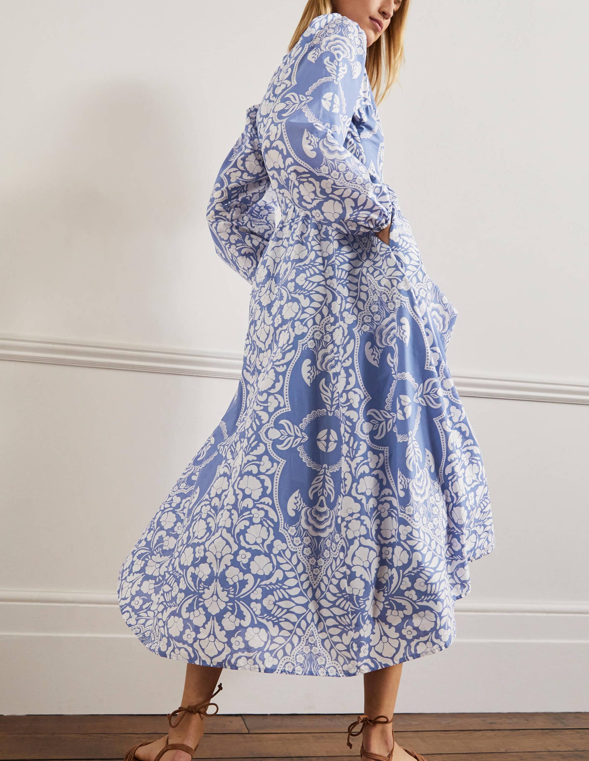 Notch Neck Cotton Maxi Dress-Bluebell, Passion Bloom - Image 3