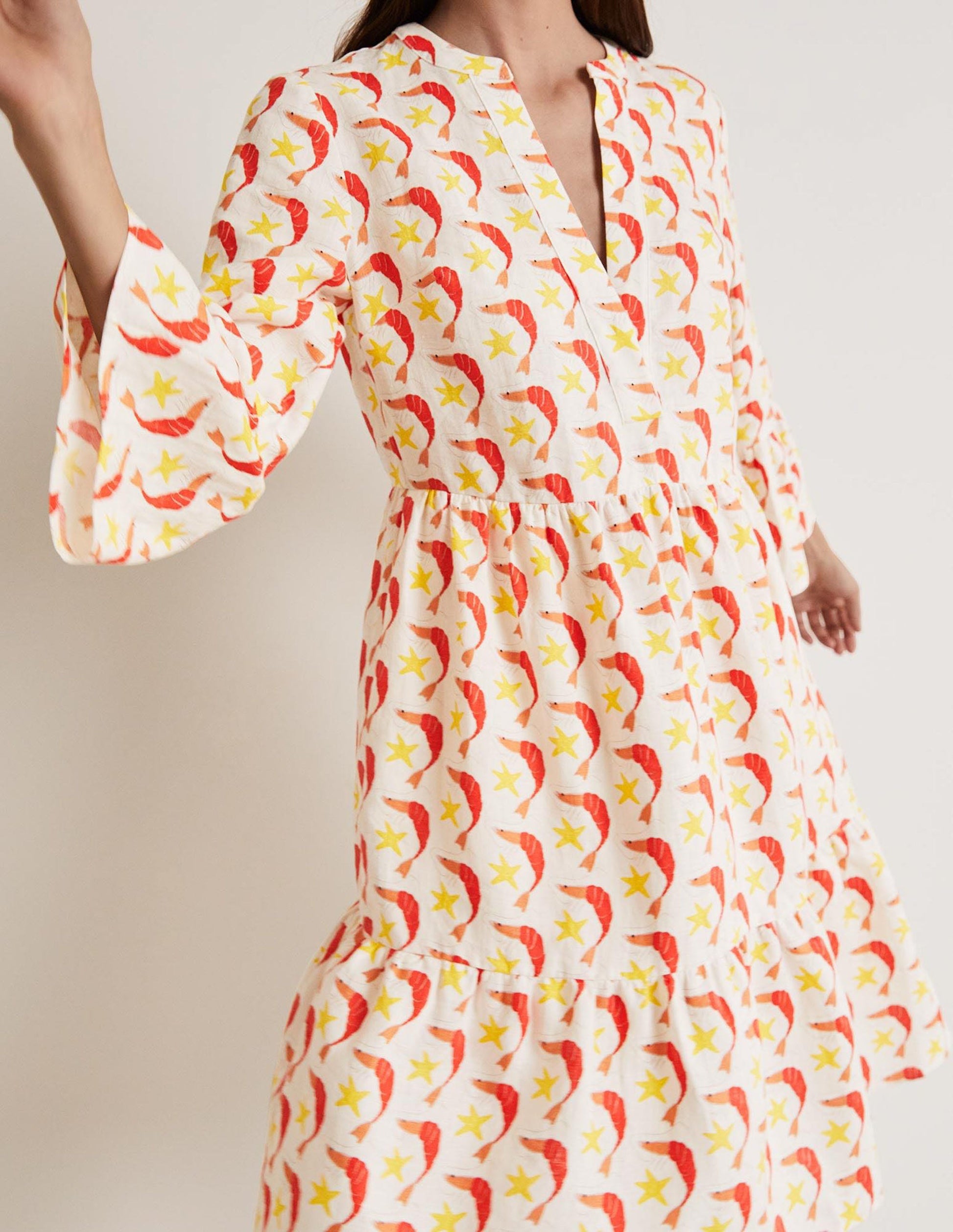 Relaxed Linen Tiered Dress-Ivory Shrimpy-5