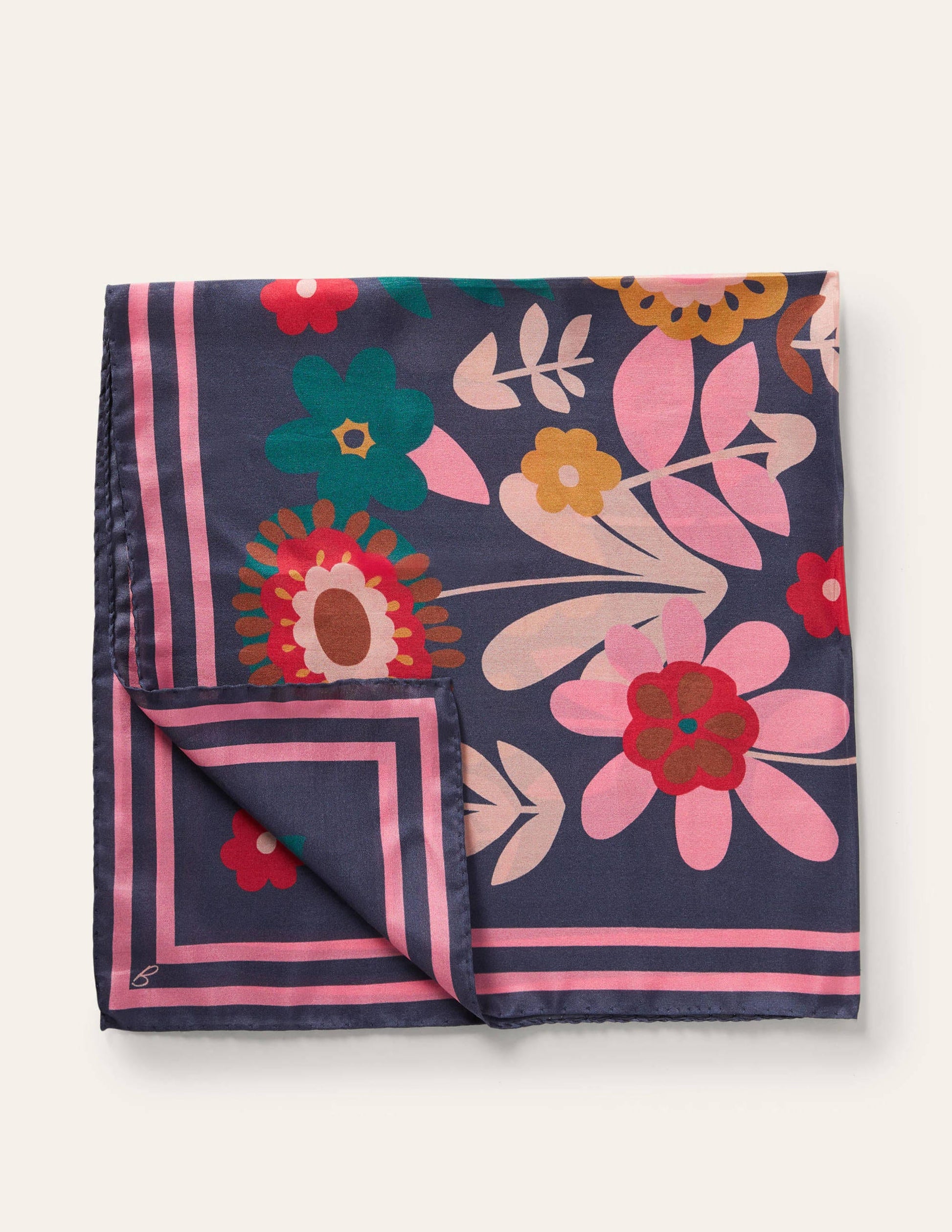 Silk Scarf-Navy, Flora Bloom-1