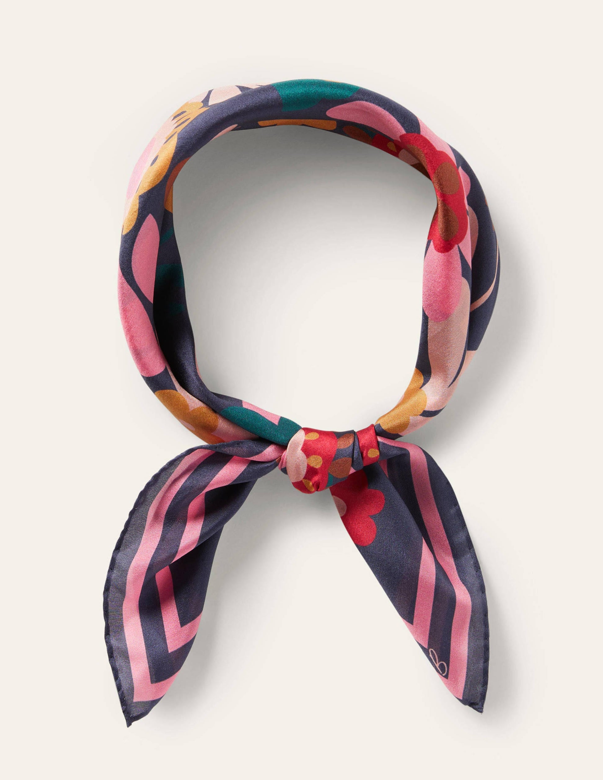 Silk Scarf-Navy, Flora Bloom-2