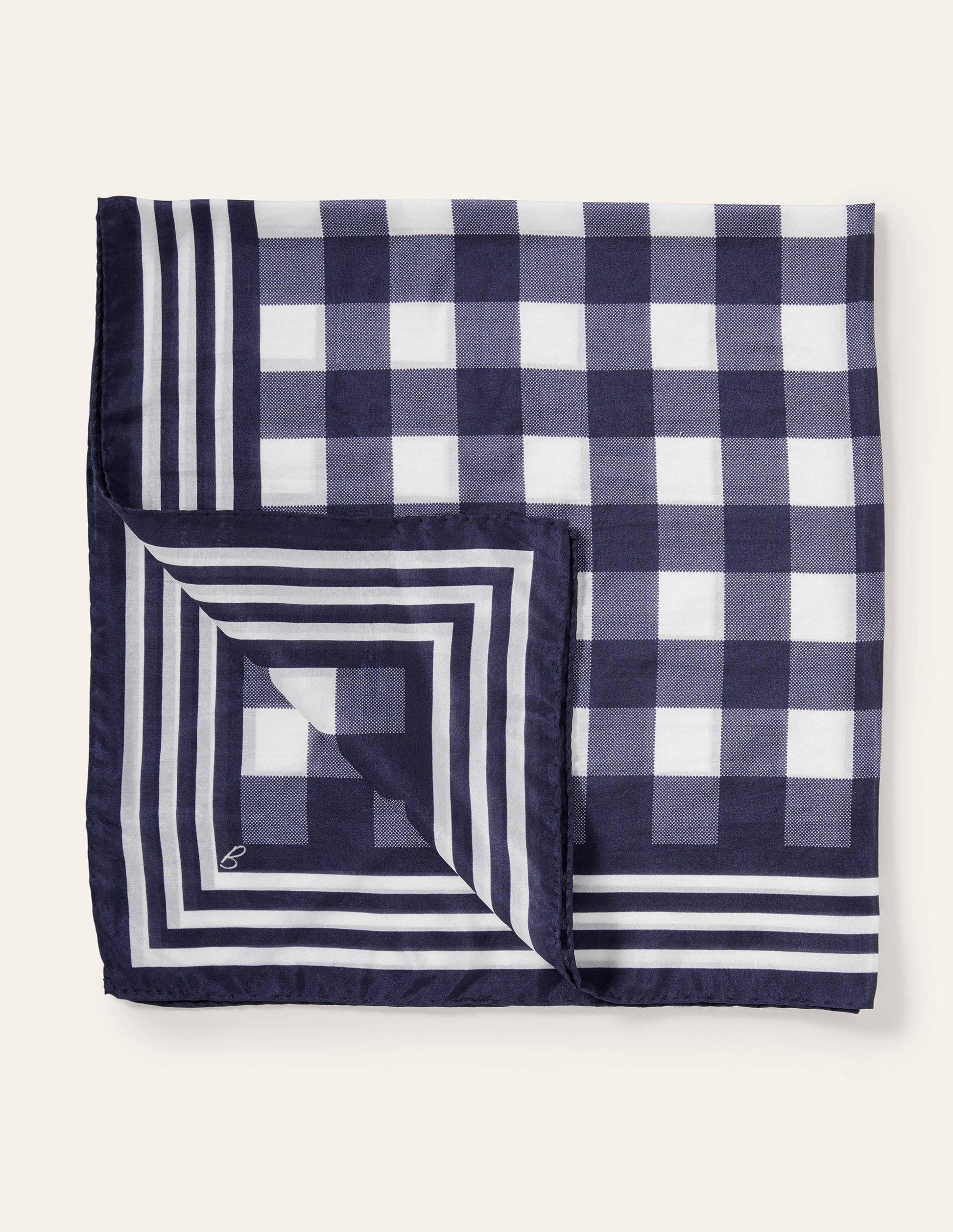 Silk Scarf-Navy, Gingham-1