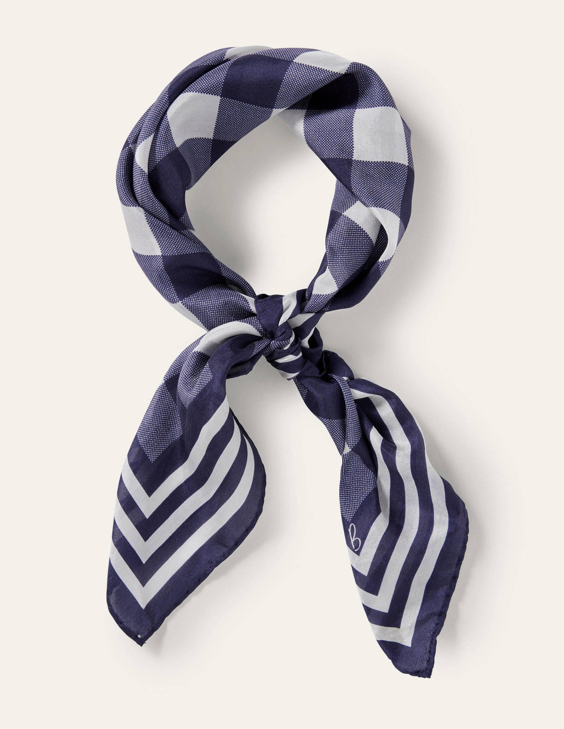 Silk Scarf-Navy, Gingham-4
