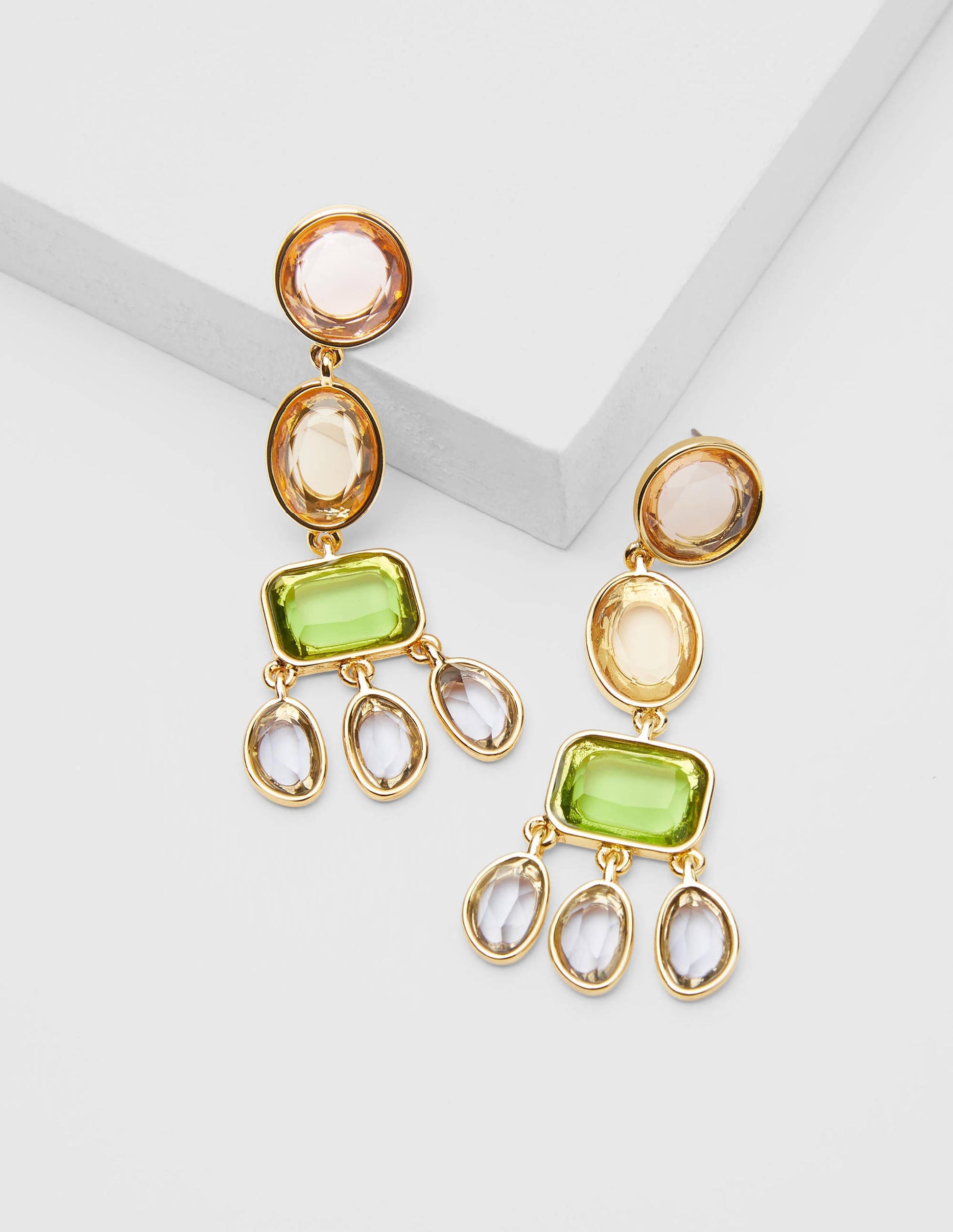 Jewelled Chandelier Earrings-Pink/Green-1