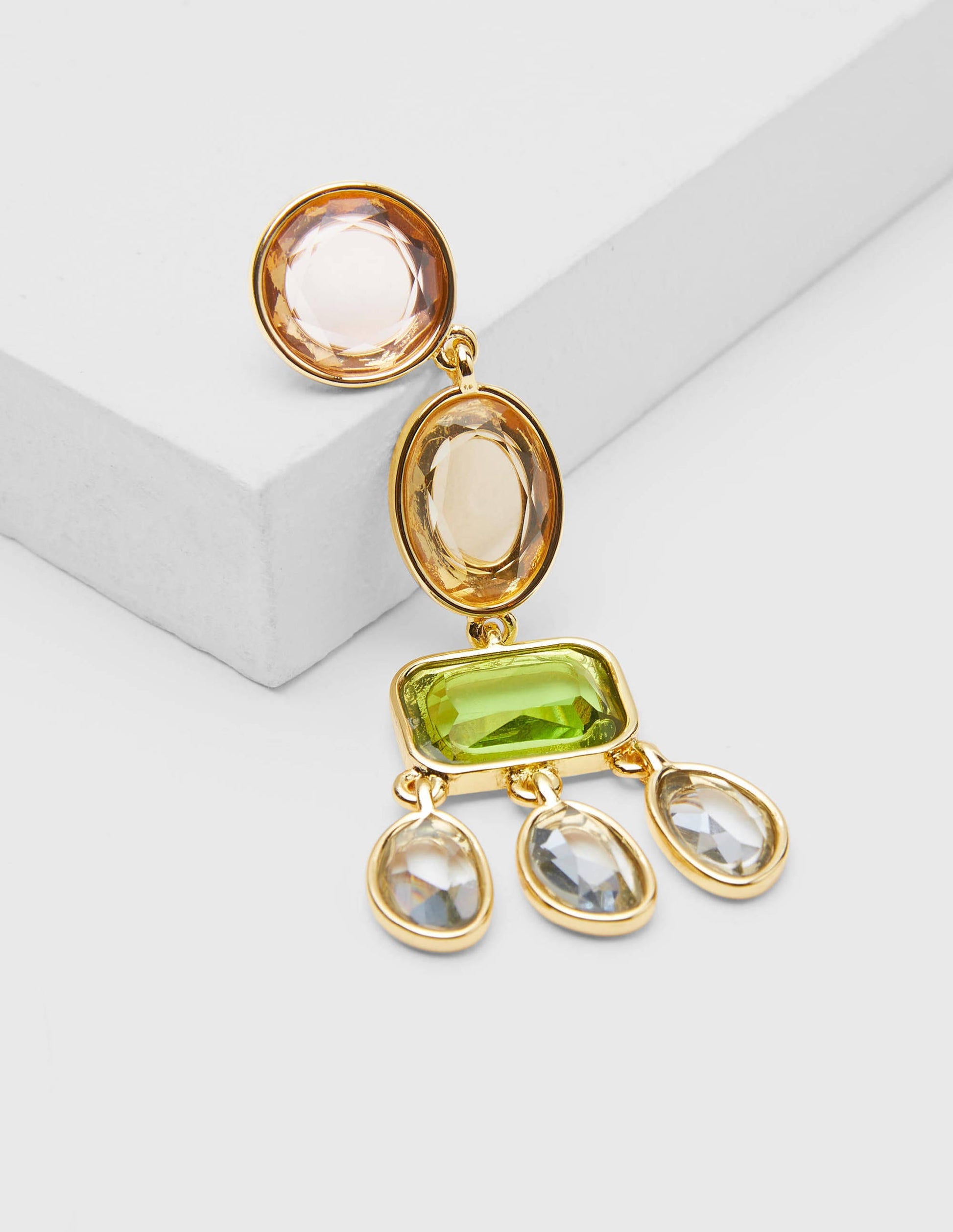 Jewelled Chandelier Earrings-Pink/Green-2