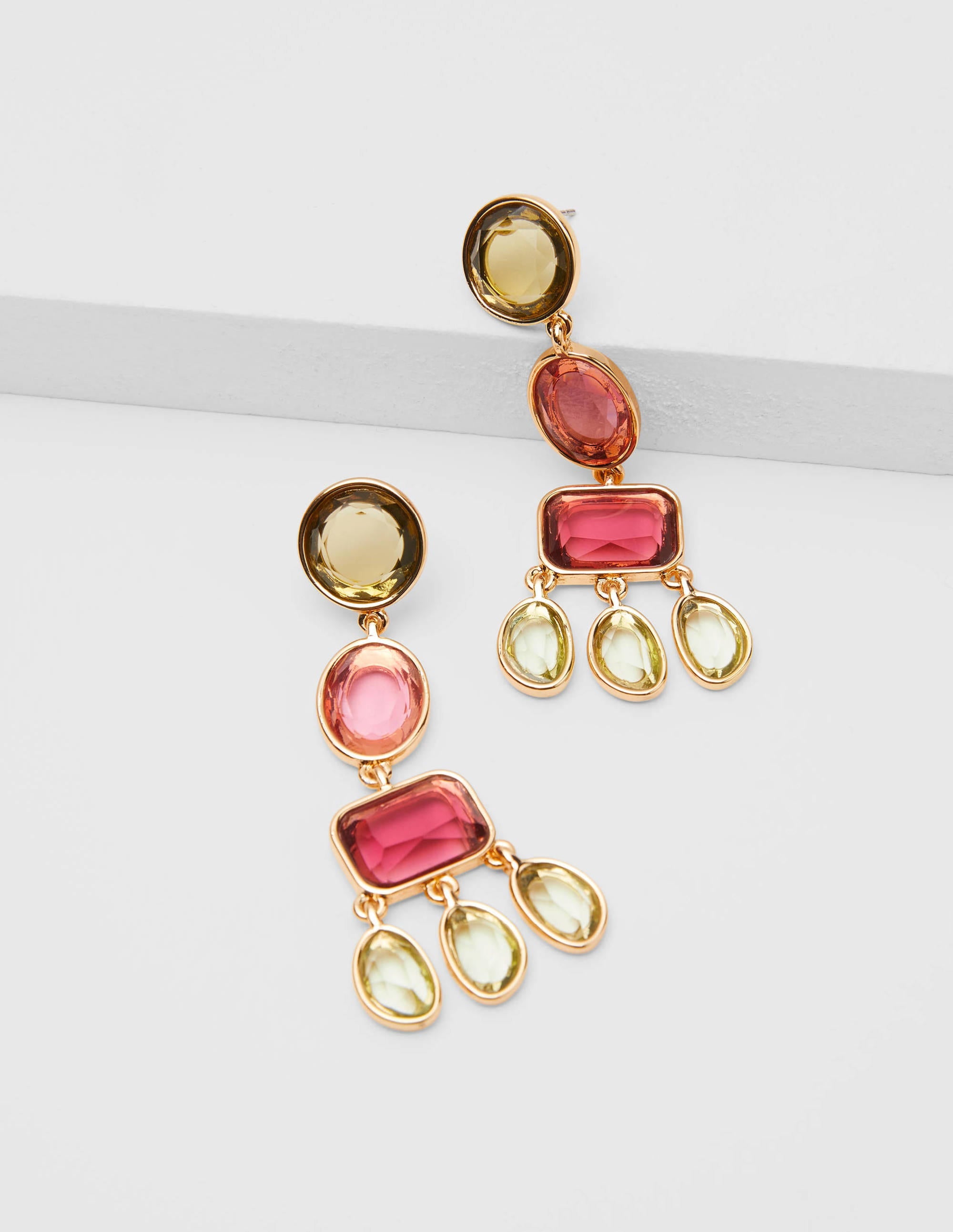 Jewelled Chandelier Earrings-Peach/Purple - Image 1
