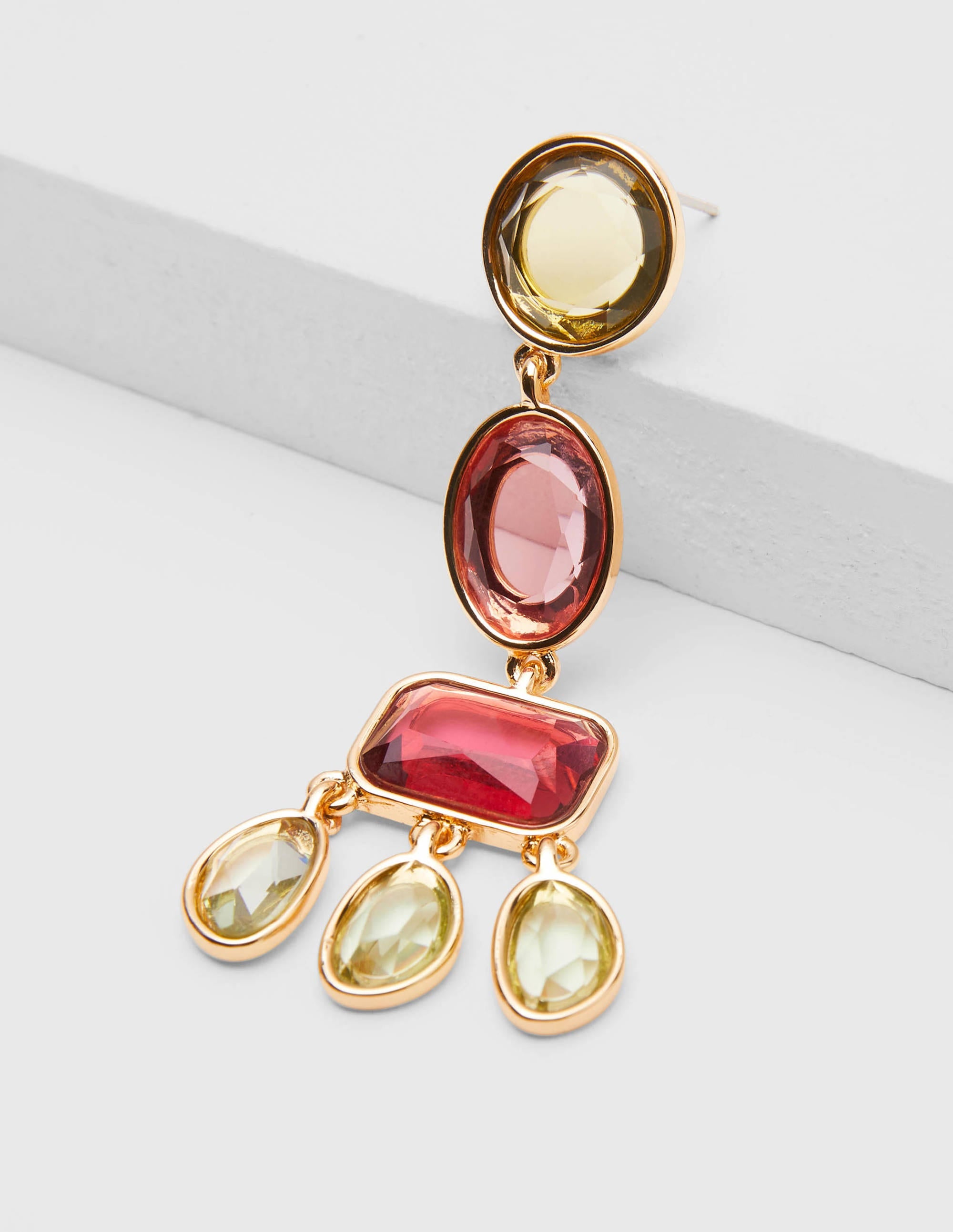 Jewelled Chandelier Earrings-Peach/Purple - Image 2